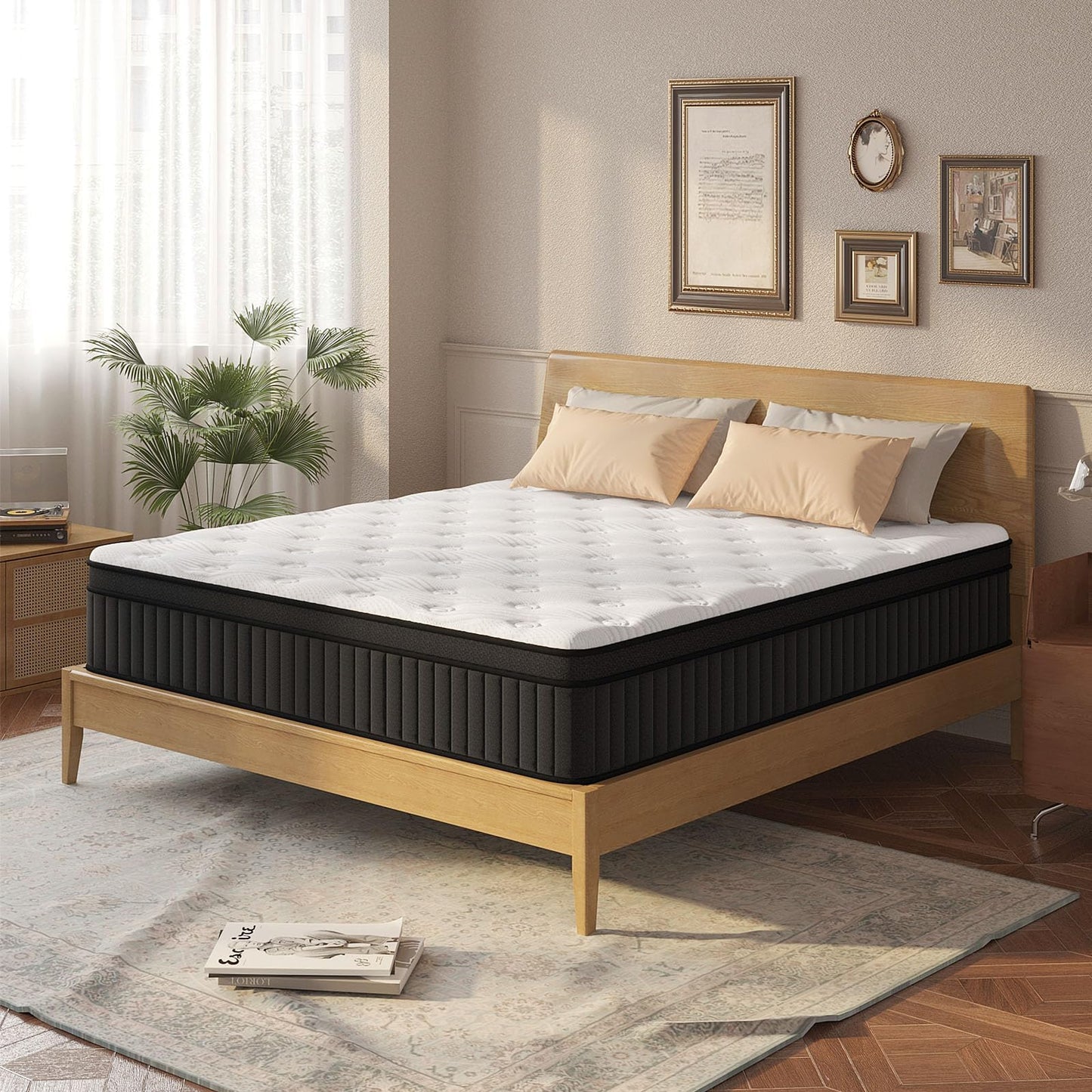 CRYREINA King Size Mattress, 14 Inch King Mattress Hybrid in Box, Individual Pocket Springs, Medium Firm, Breathable and Comfort