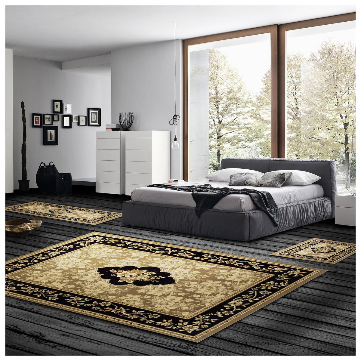 Superior Elton Area Rug Set, 3 Piece, Dark Beige/Ivory