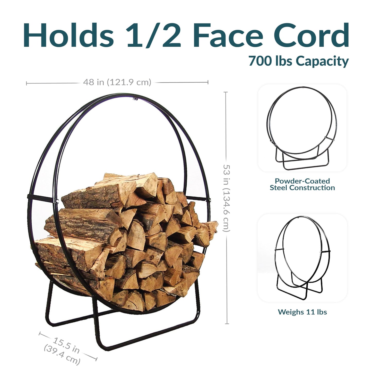 Sunnydaze Outdoor Firewood Rack, Heavy-Duty Steel, 48” Diameter