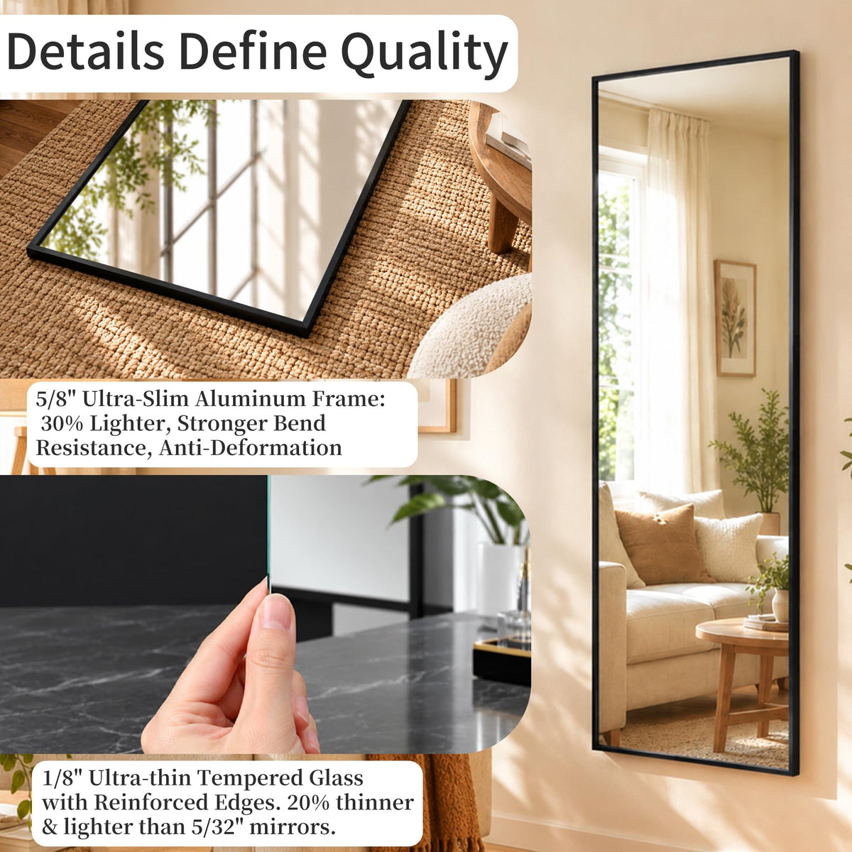 Full Length Mirror with Stand, Full Body Standing Mirror-71"x28", Black
