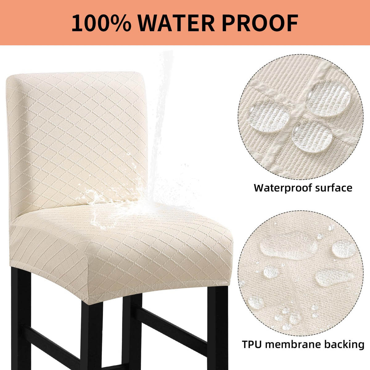 Fuloon Waterproof Barstool Covers Chair Slipcovers, Beige, 4 Pack