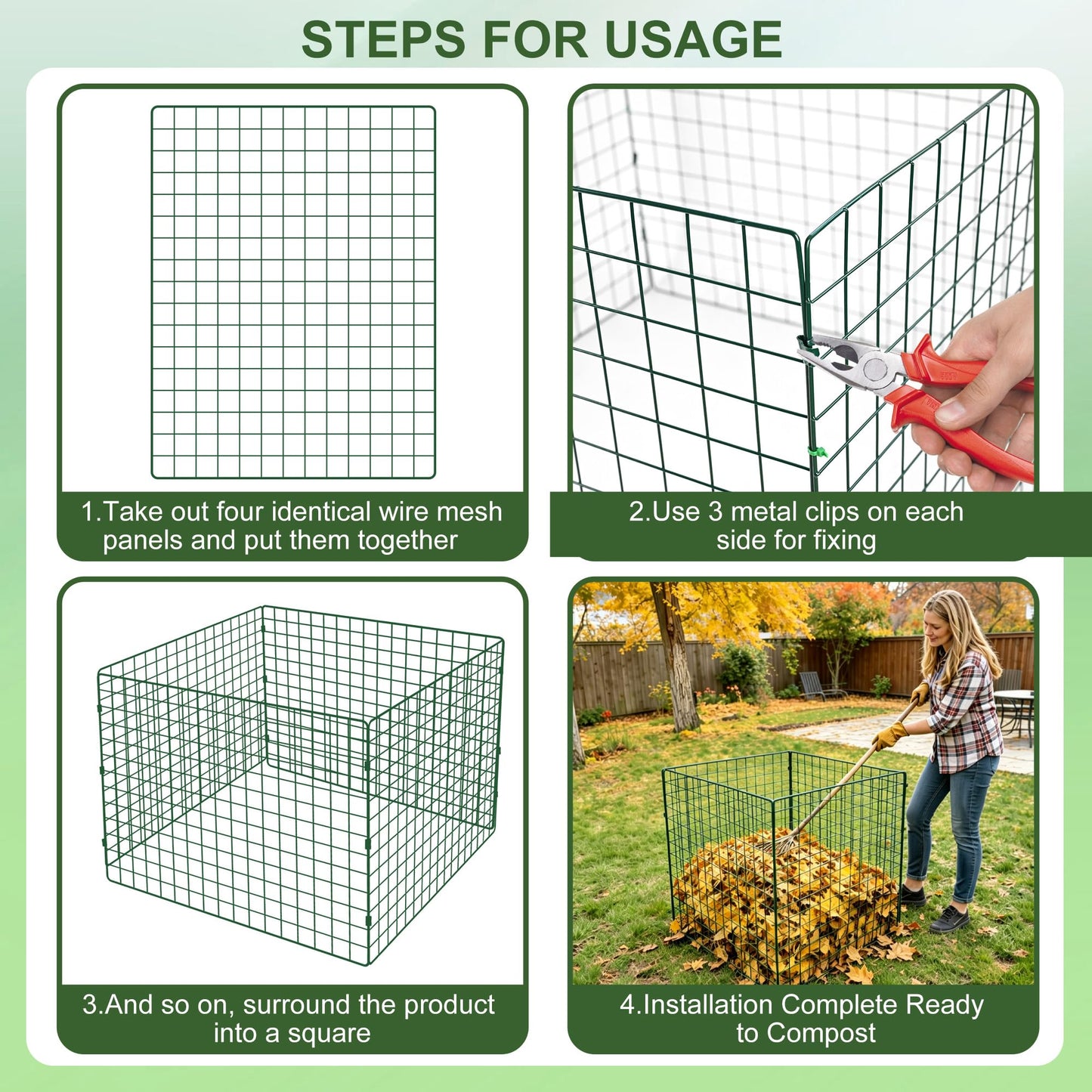 Large Compost Bin Outdoor, Square Mesh Garden Wire Compost Bin for Stacking Leaves and Yard Waste Green 36X36X28 Inches