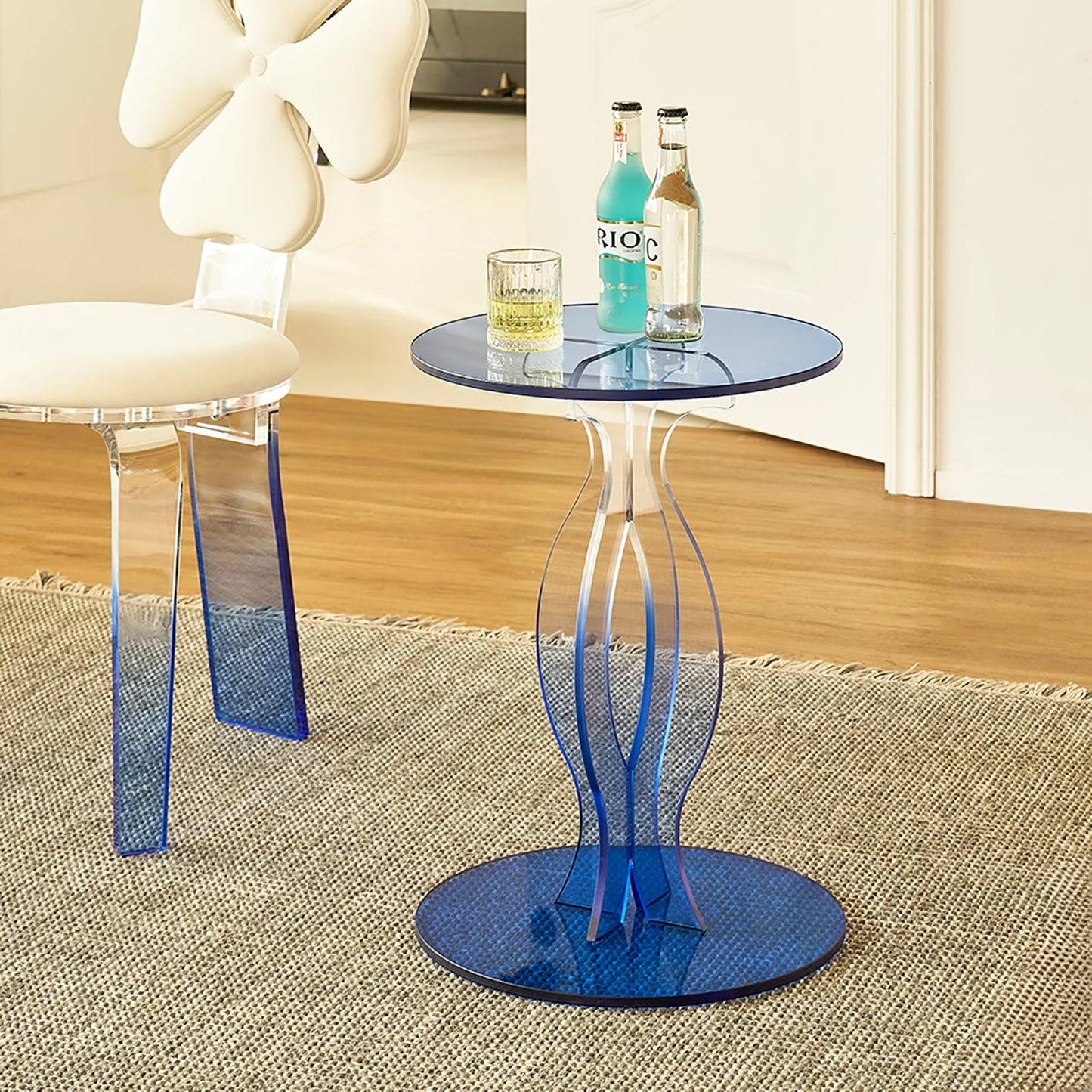 Zvaxioyv Acrylic Side Table, Clear End Table, Round Drink Table, Modern Nightstand for Living Room, Coffee Tables for Bedroom, Blue