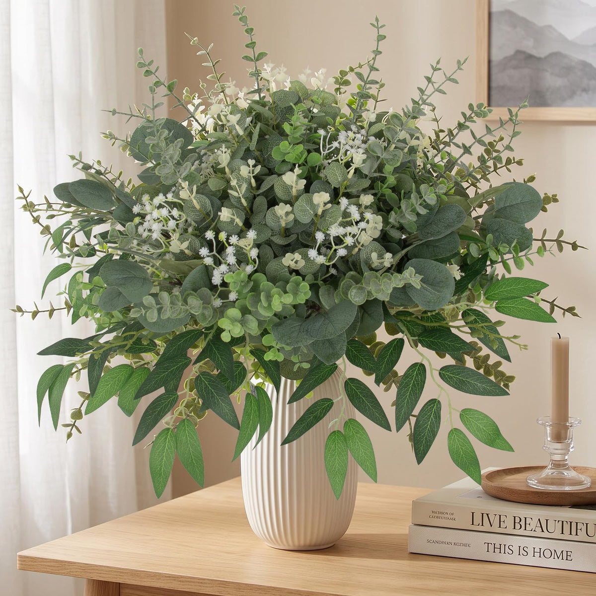 Hananona 135 Pcs Mixed Eucalyptus Leaves Stems Artificial Greenery Bulk