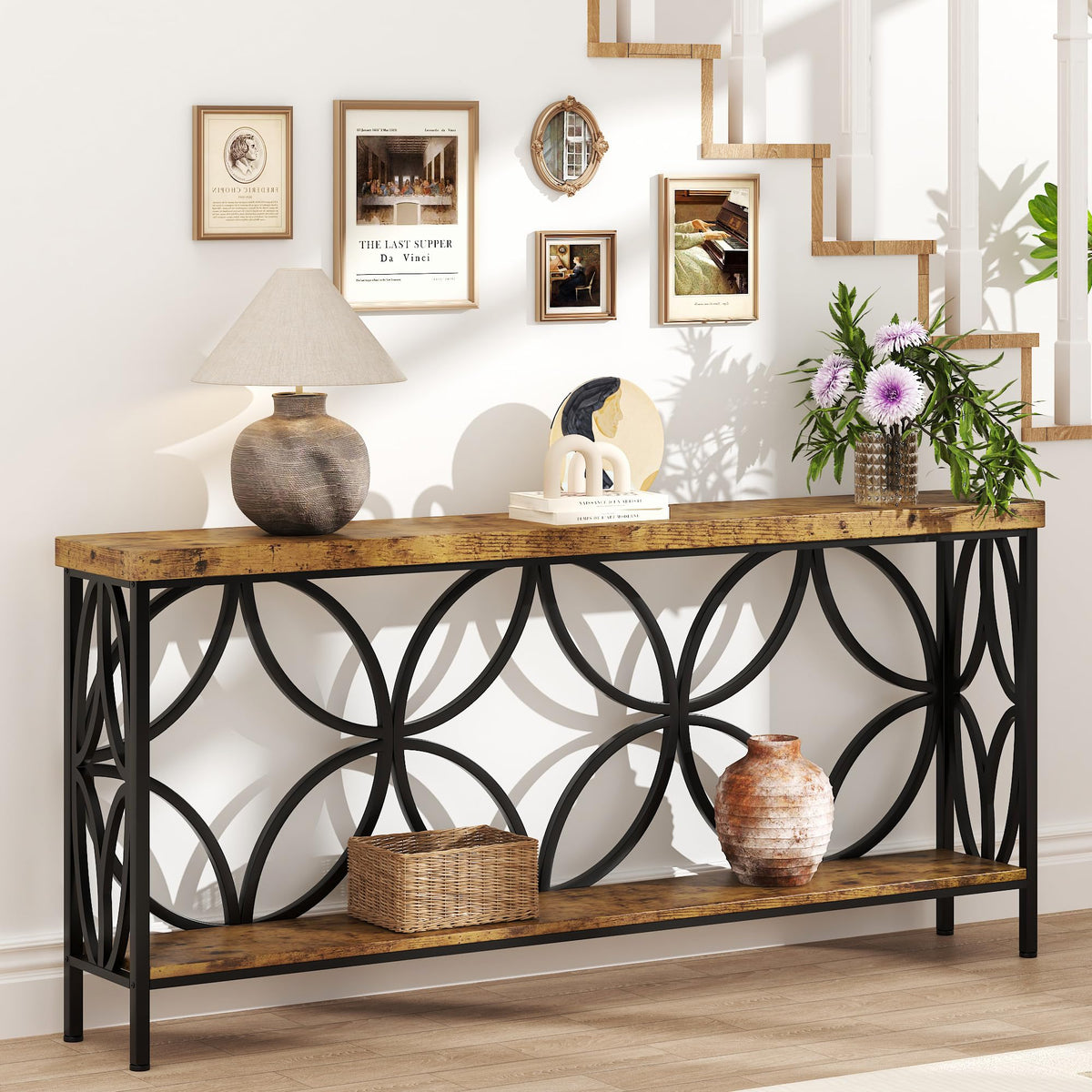 70.9 inch Extra Long Sofa Table, Industrial Console Table Behind Couch