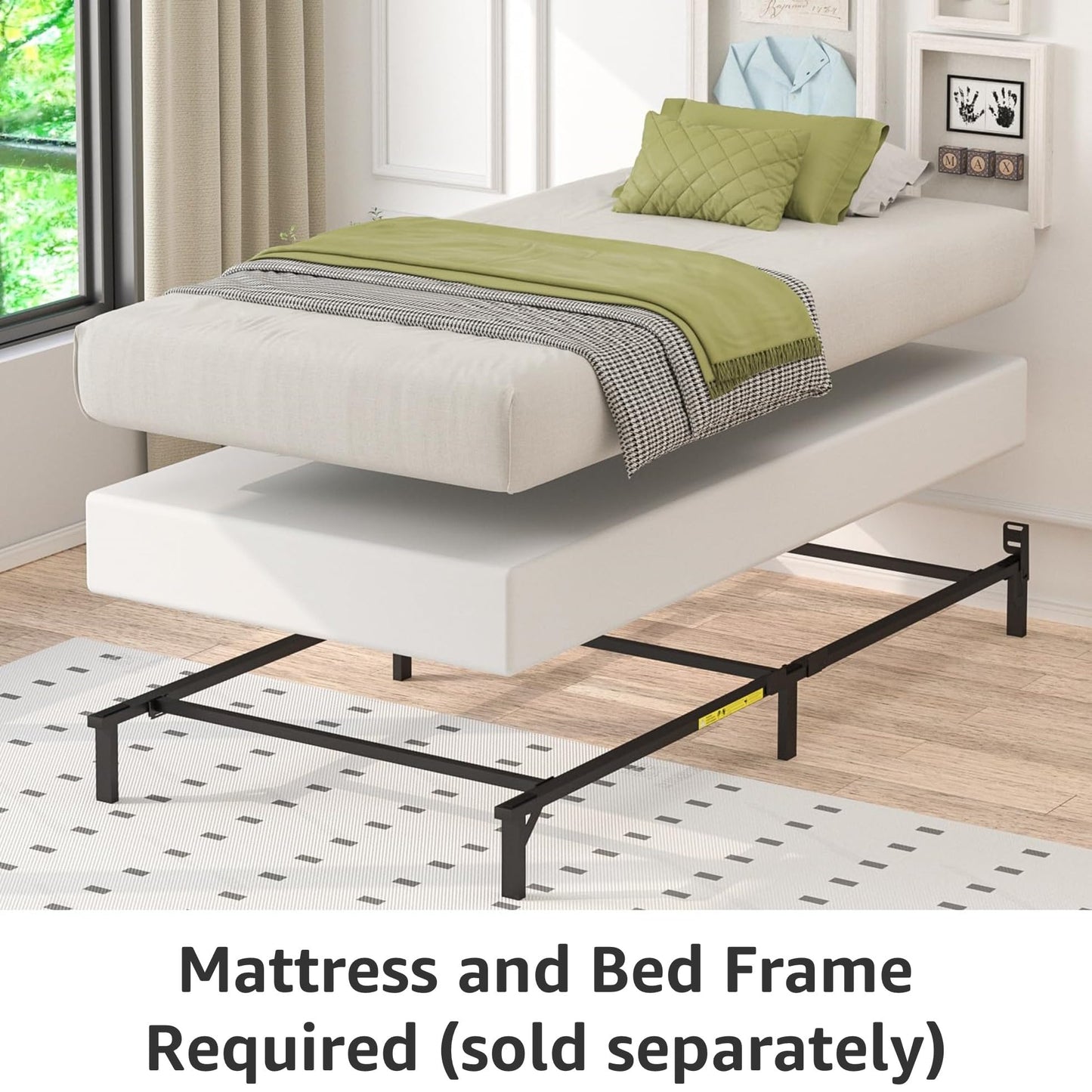 Amazon Basics Sturdy Smart Box Spring Bed Base, 5-Inch Height Mattress Foundation, Strong Support for All Mattress Types, Tool-Free Easy Assembly, Twin, 74" x 38" x 5", White