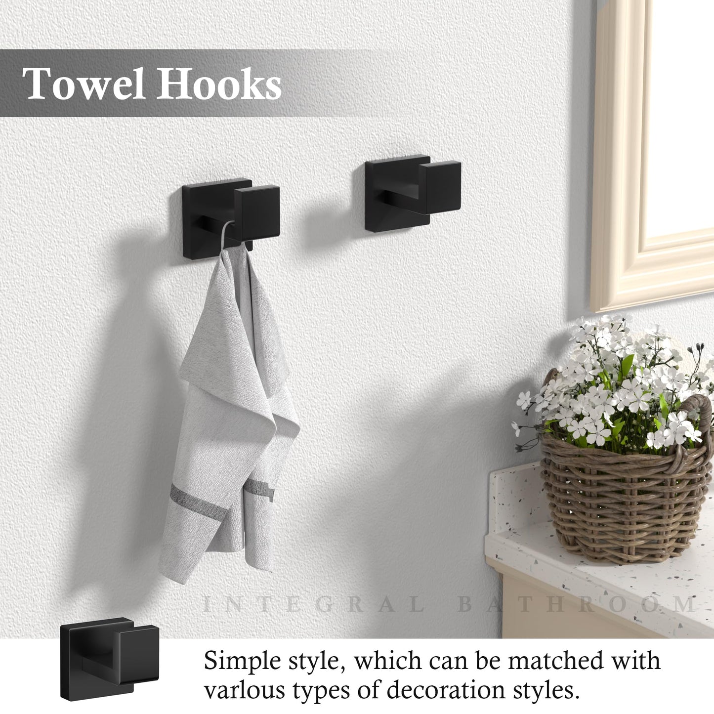 10-Pieces Matte Black Bathroom Accessories Set, 23.6 Inch Bath Towel Bar Set, SUS 304 Stainless Steel Bathroom Hardware Set, Towel Racks for Bathroom Wall Mounted.