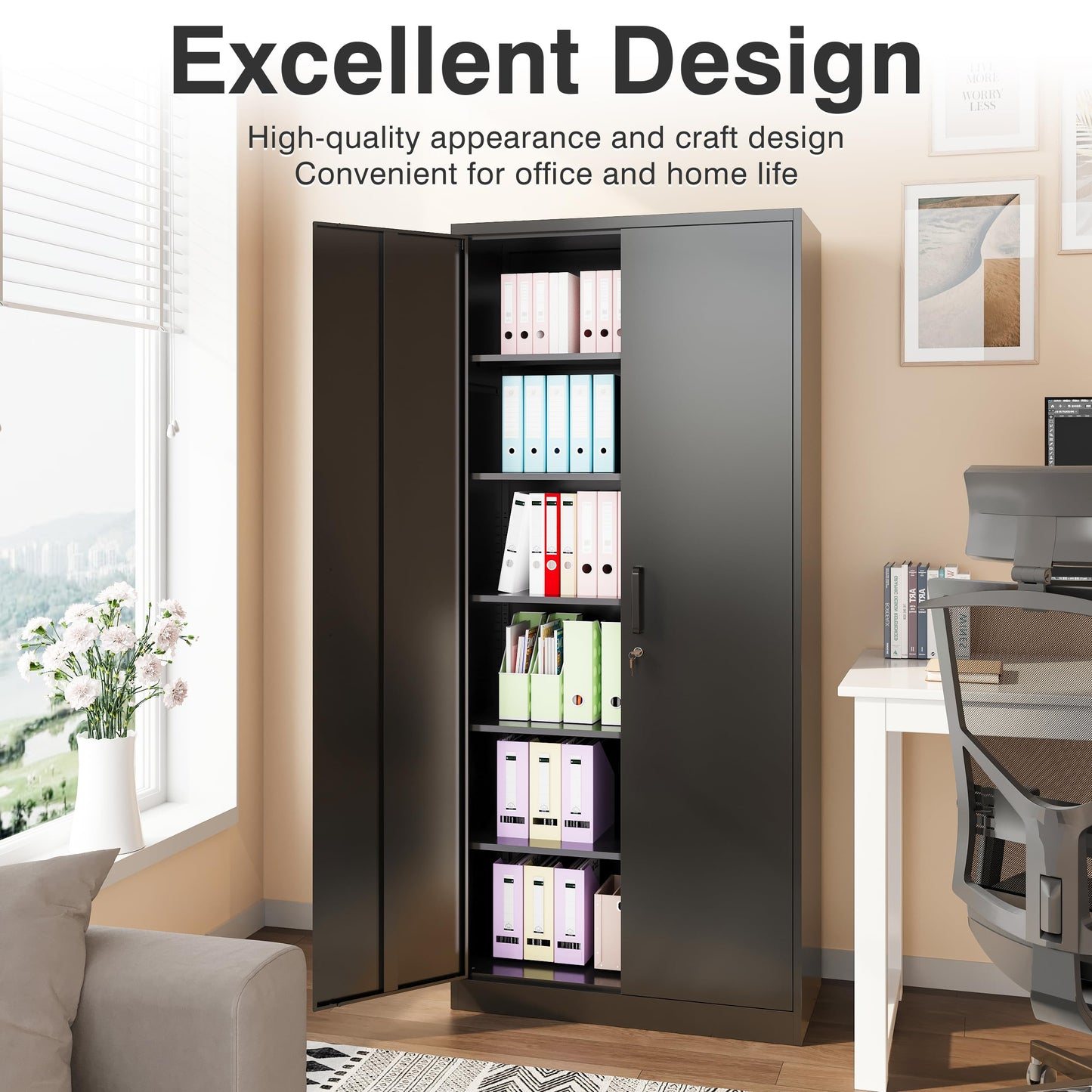 SISESOL Wide & Deep Metal Storage Cabinet with 2 Doors and 6 Shelves,72x36x18 Garage Storage Cabinet,Tall Black Locking Metal Cabinets with Lock,Steel Locked Cabinets for Home,Office,Garage,School