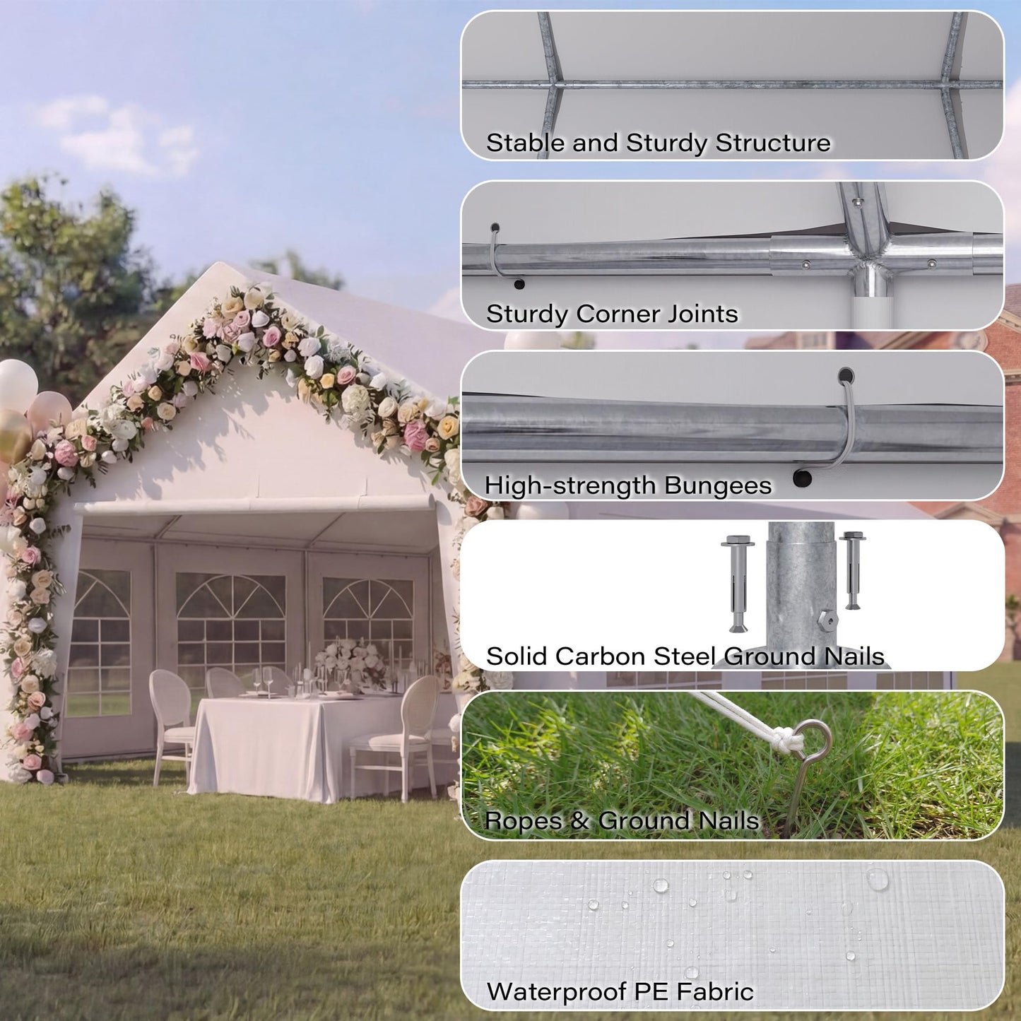 LAUSAINT HOME 20x20 Party Tent, Heavy Duty Waterproof Canopy Tent with Removable Sidewalls & Roll-Up Zipper Door, Large Outdoor Event Shelter with Steel Frame for Wedding, Party, BBQ, 30-50 People