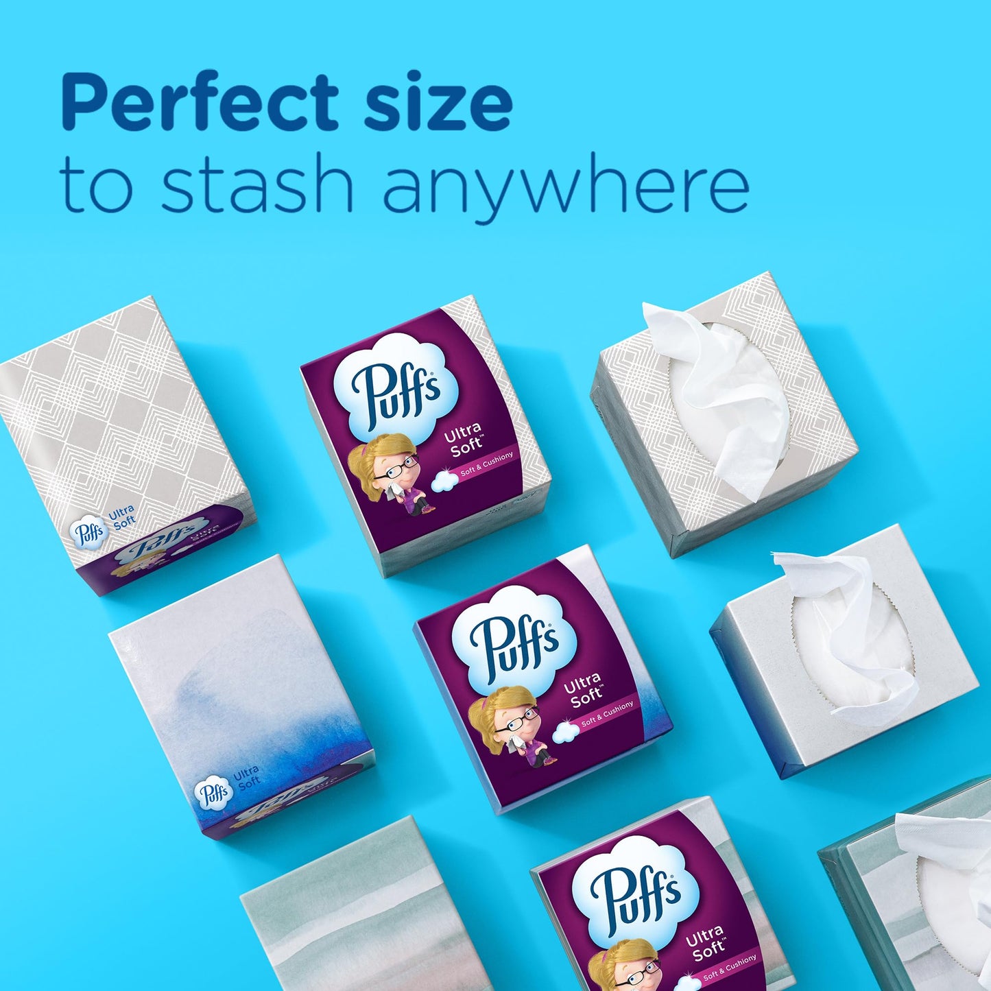 Puffs Facial Tissues Ultra Soft, 4 Family Boxes, 124 Facial Tissues per Box, Allergies and Colds (Packaging May Vary)