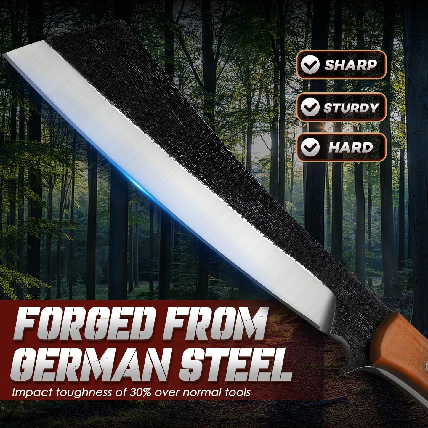 Freelander Japanese Style High Carbon Steel Machete with Red Sandalwood Ergonomic Full Tang Handle and Wood-Leather Sheath, for Camping, Hiking, Yard Work, and Survival, Gifts for Men Women