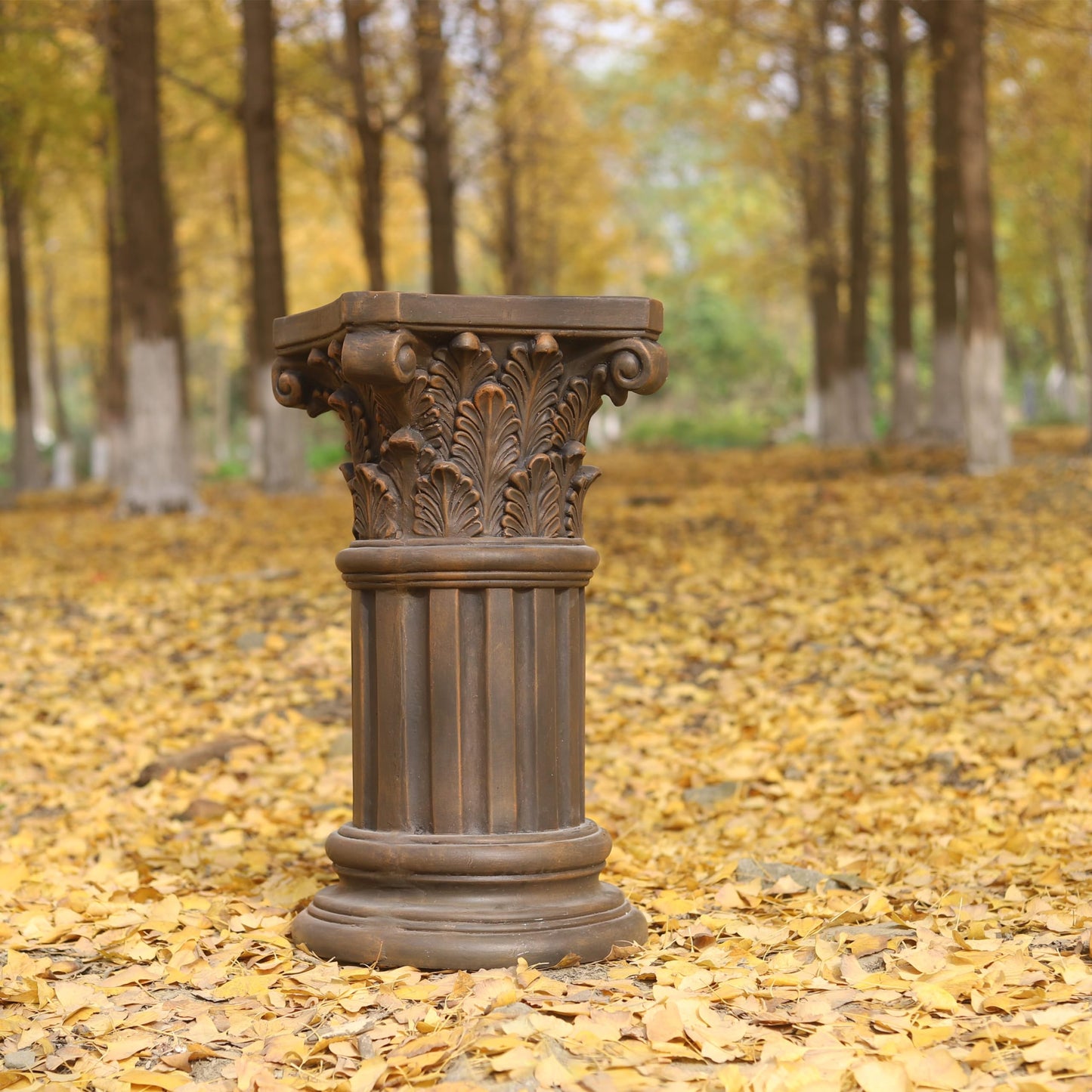 OUTOUR Exquisite Magnesium Oxide Corinthian Greek Column Pillar with Stand Base Pedestal for Indoor Outdoor Garden Pedestals Backyard Courtyard Patio Office Decor23.8’’High,Dark Bronze