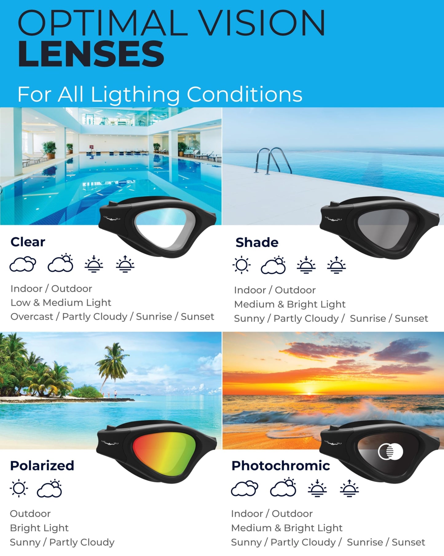 AqtivAqua Swimming Goggles Swim Goggles for Adults Men Women Kids Youth Girls Boys Children DX (Clear-Lenses White/Black-Frame)