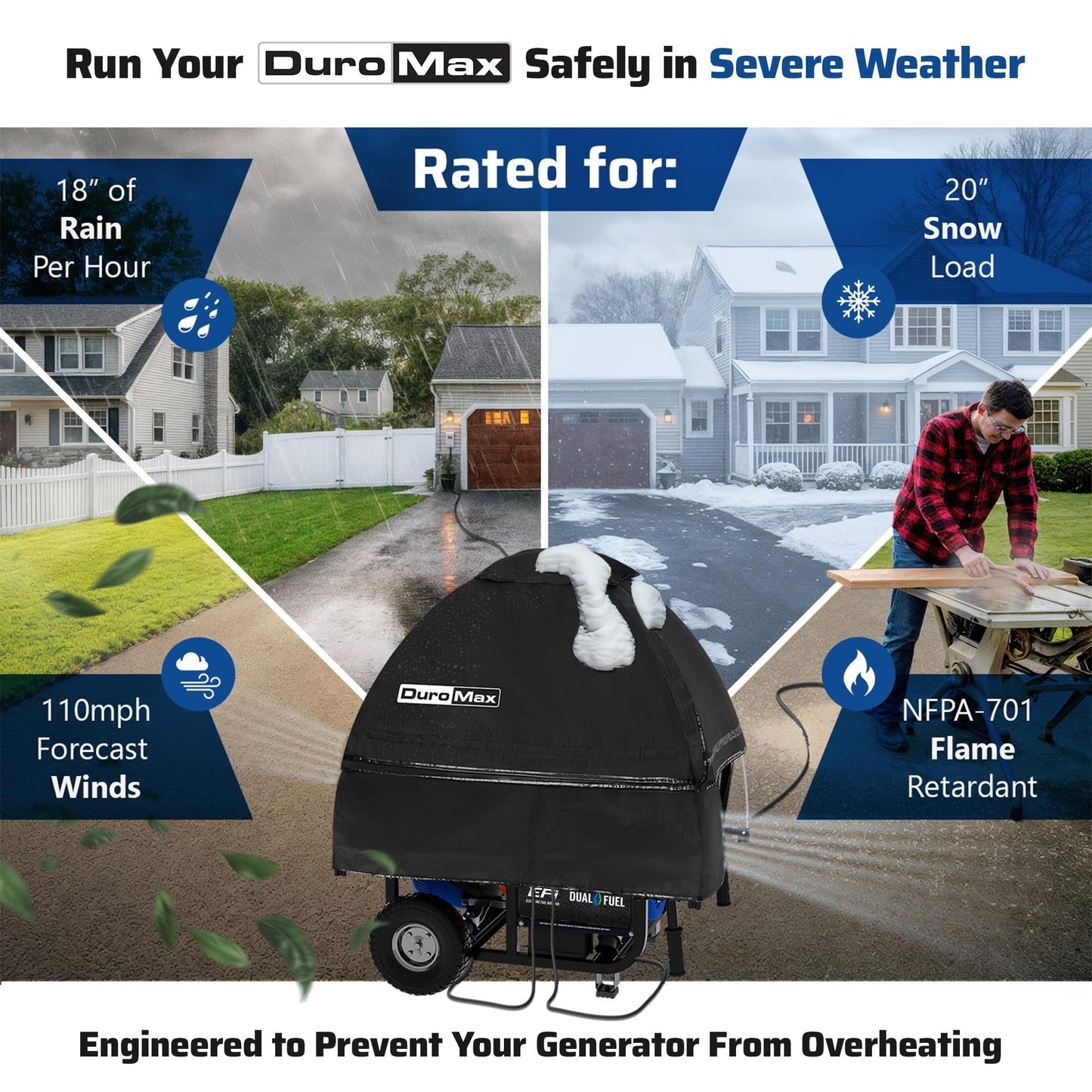 DuroMax DMX-GTX Portable Generator Running Cover – Weatherproof Outdoor Vinyl Canopy, Fire- & Wind-Resistant, Universal Open Frame Fit