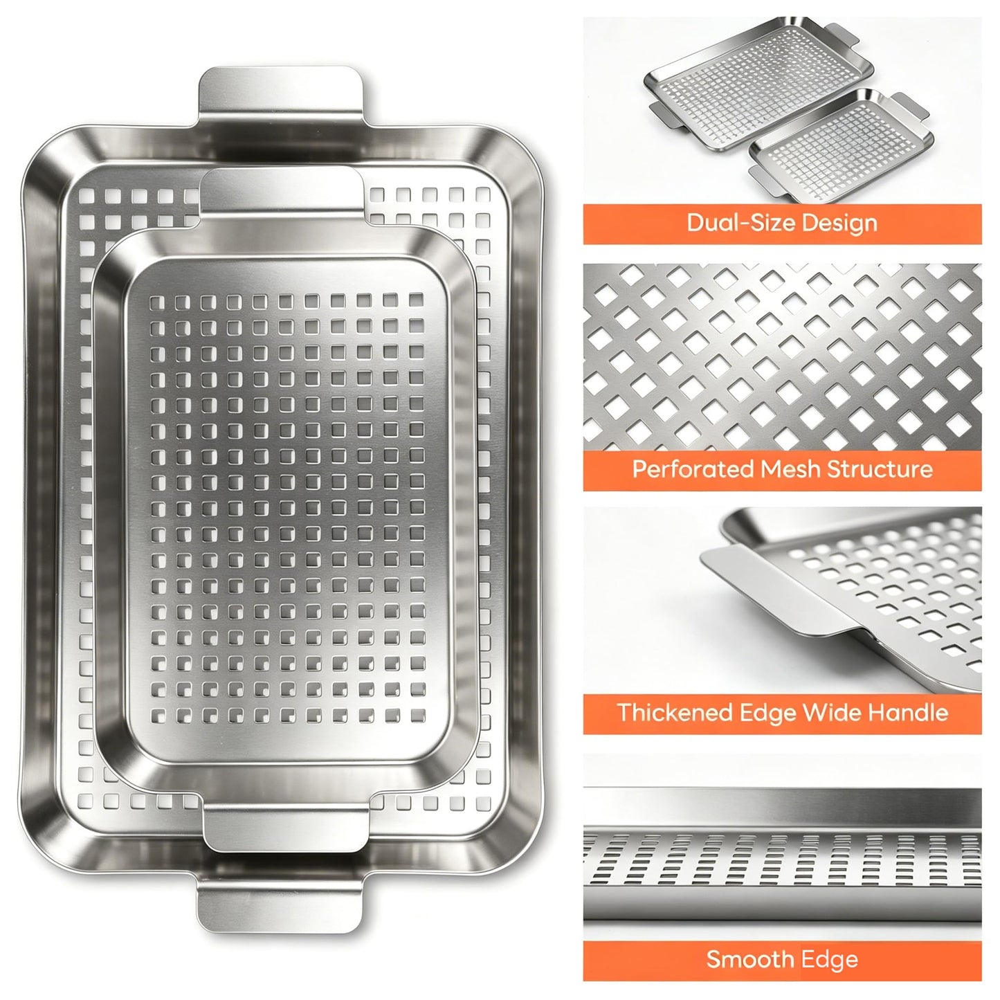 Ayiusideza 2PCS Grill pan, Stainless Steel BBQ Grill Topper for Outdoor Grill with Hole, suitable for picnicking, camping, yard (2 pieces)