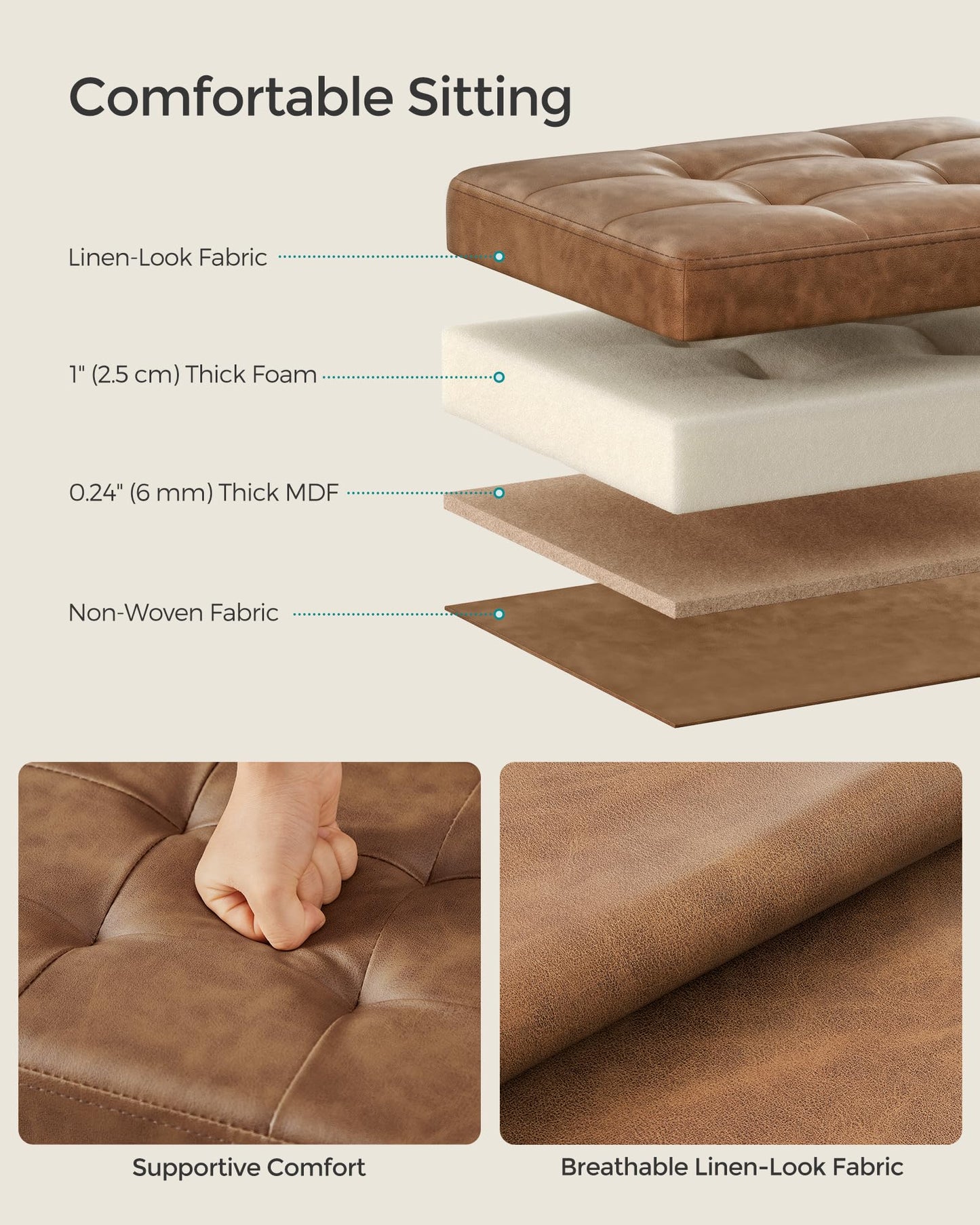 SONGMICS Small Folding Storage Ottoman, Foot Rest Stool, Cube Footrest, Synthetic Leather, 12.2 x 16.1 x 12.2 Inches, 286 lb Capacity, for Living Room, Bedroom, Dorm, Coffee Brown ULSF100K01