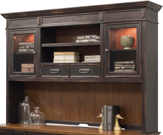 Martin Furniture Hartford Wood Hutch with Wire Mesh Doors Storage Hutch Office Cabinet Black