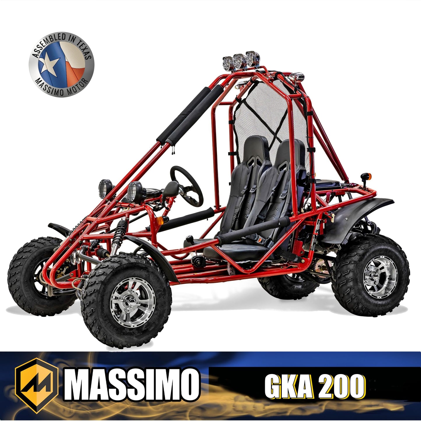 Massimo GKA 200 Go Kart, 169cc Engine, 10 HP, 35 MPH Top Speed, Independent Suspension, Adjustable Seats, Baja Lights, All-Terrain Tires, Adult Size for Ages 16+, Red