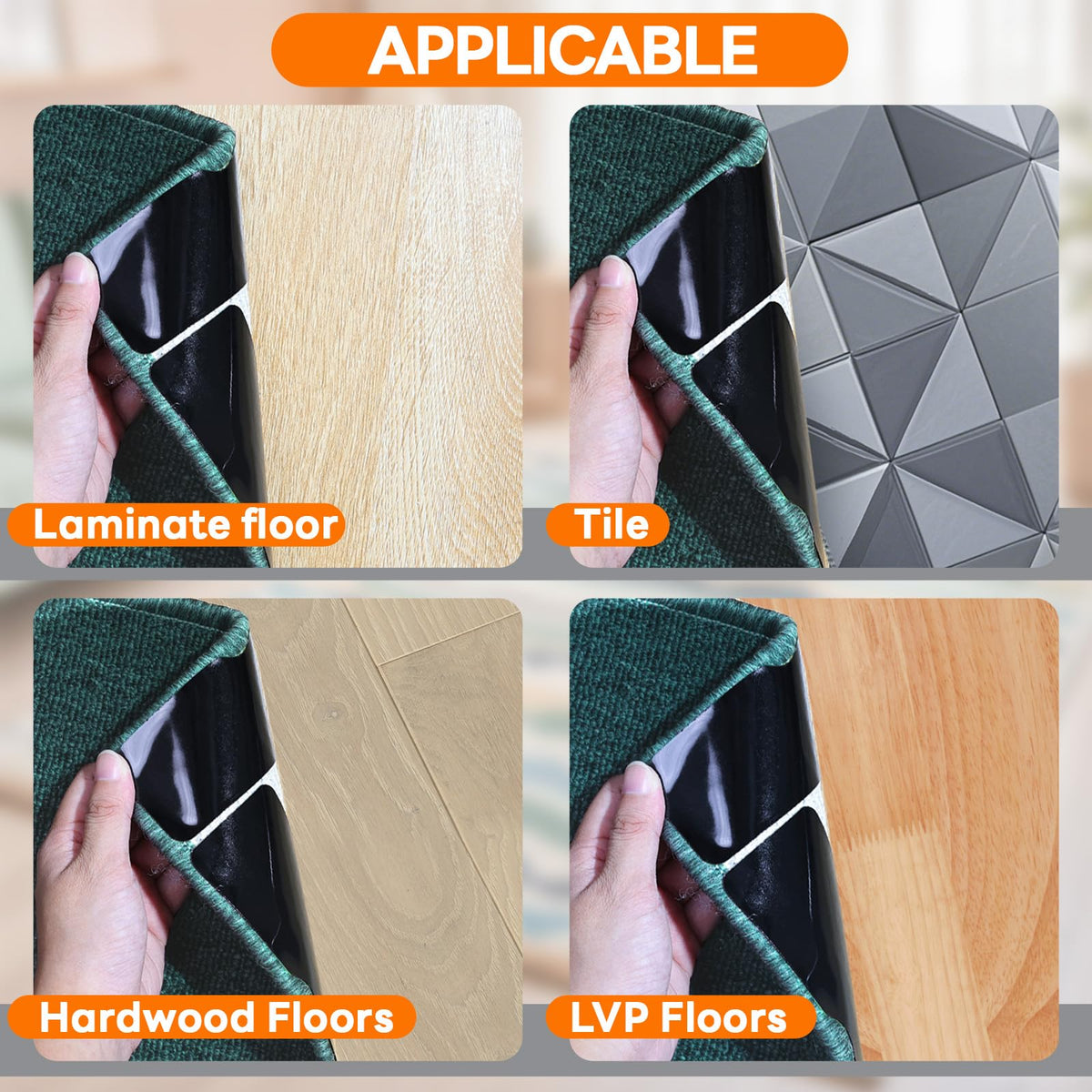 Reusable Rug Tape Grippers,Carpet Tape No Damaging for Hardwood Floors 12Pc
