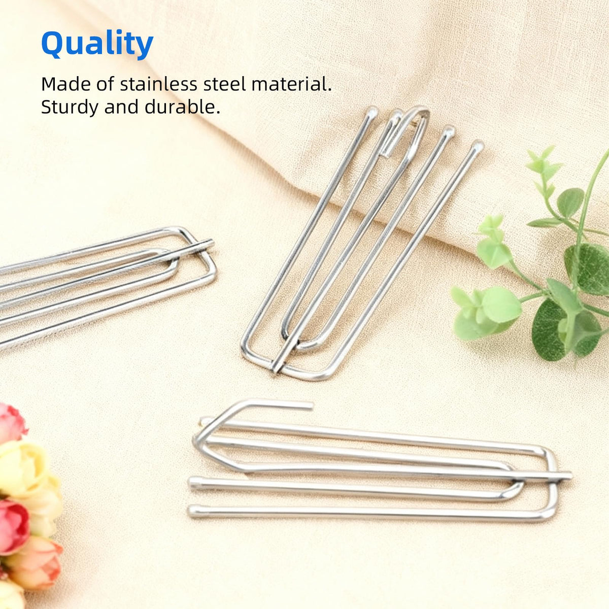 60 Pcs Stainless Steel Curtain Pleat Hook 4 Prongs Pinch Pleat Hooks Curtain Hooks for Drapes Drapery Pins Curtain Clips Traverse Pleater for Window Door Bathroom Curtain Living Room (2.91 Inch)
