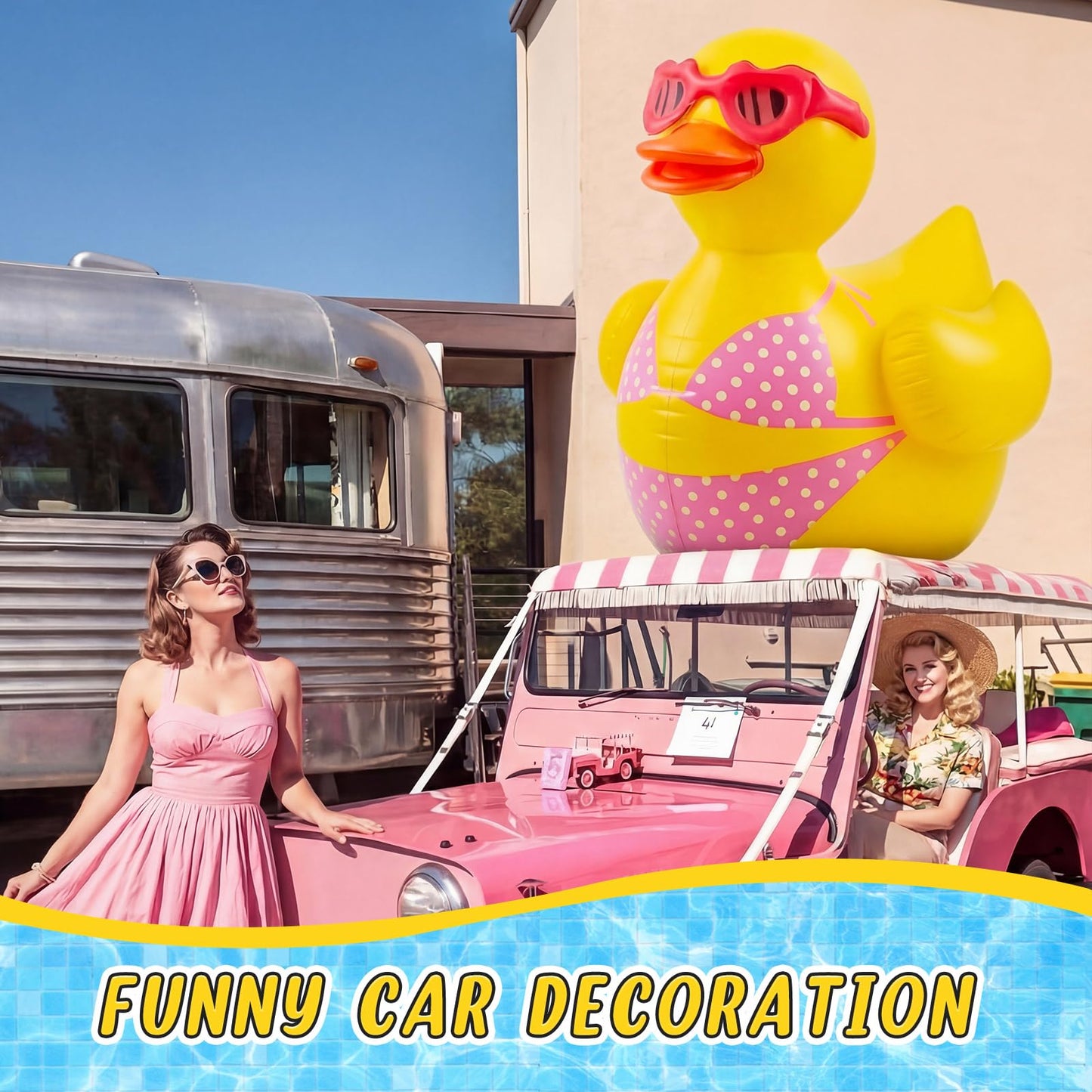 Hungdao 1 Pack 4 ft Giant Inflatable Duck Pool Float for Women, Funny Bikini Float for Bachelorette Party, Girls Trip & Summer Pool Party Decorations, Large Blow up Floatie for Beach