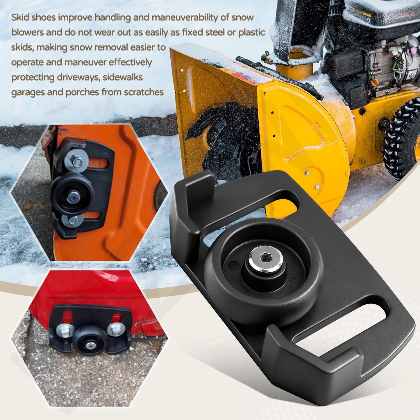 2 Pcs 490-241-0038 Universal Rolling Skid Shoes Wheel for Craftsman MTD Cub Cadet and Most 2-Stage and 3-Stage Snow Thrower Snowblowers, Universal Roller Skid Snow Thrower Shoes