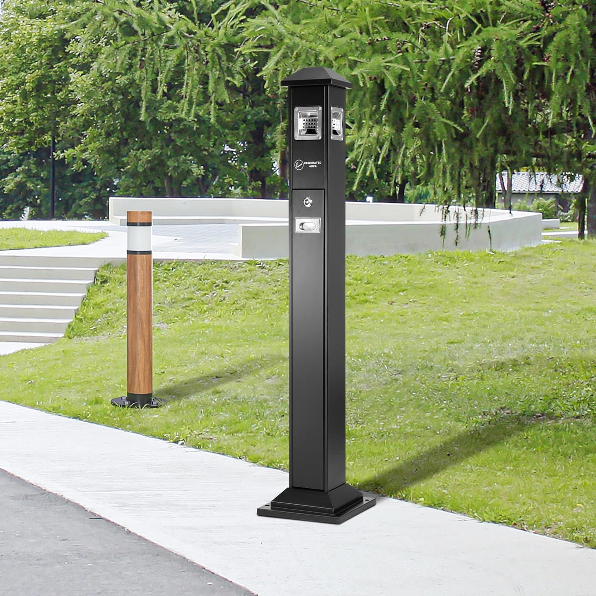 POWLAB Commercial Outdoor Waste Receptacle, 47.6" Stainless Steel, Lockable