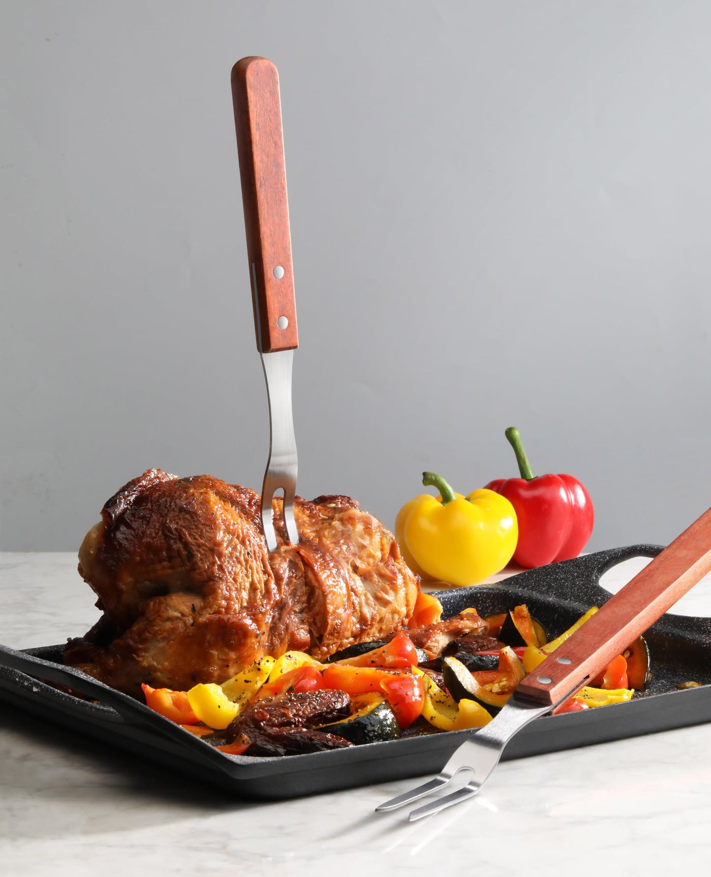 New Star Foodservice Commercial Grade BBQ Fork with Wood Handle, Stainless Steel, 13-Inch