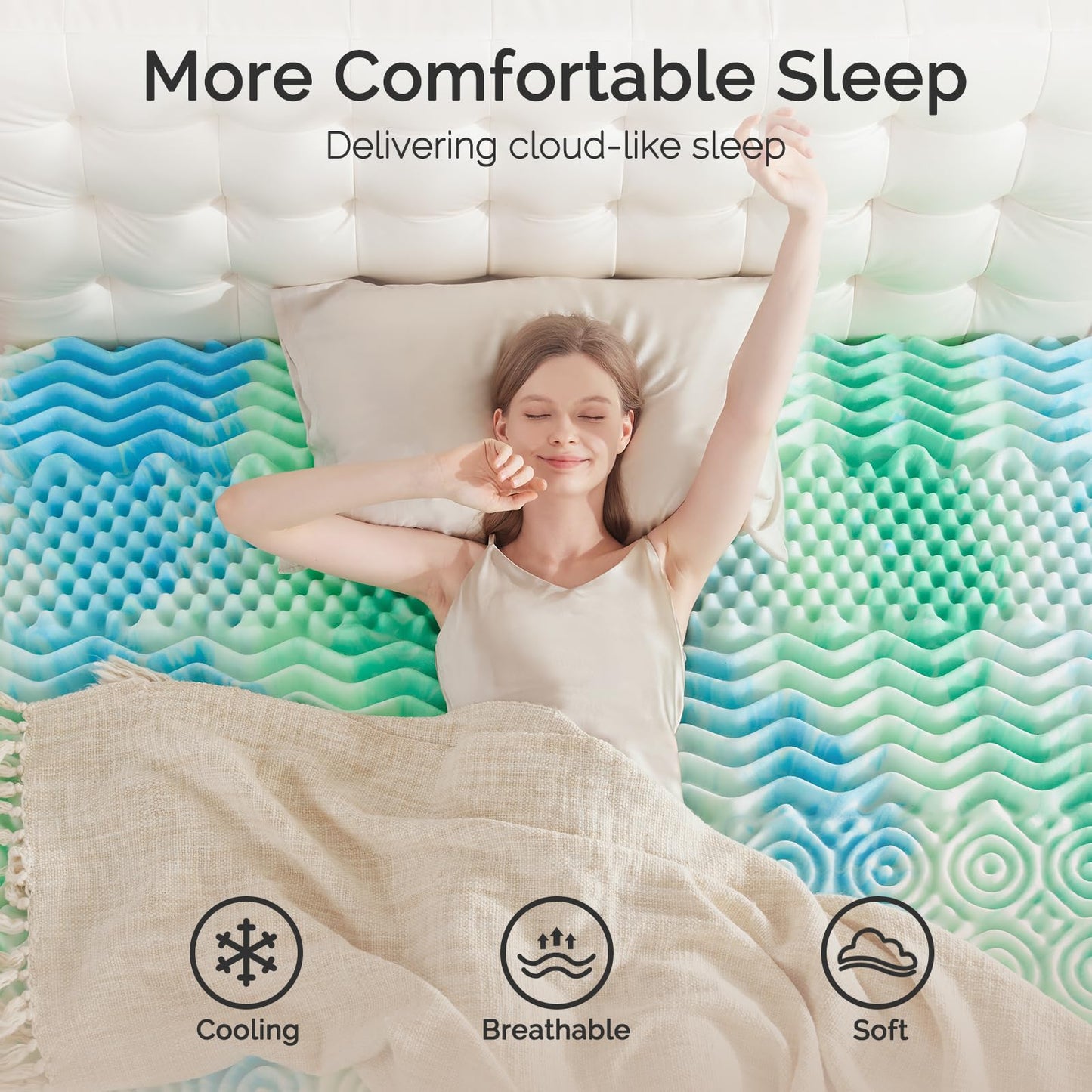SOOSLEEPY 3 Inch 7-Zone Full Memory Foam Mattress Topper Egg Crate Cooling Gel Infused Mattress Pad Bed Topper for Pressure Relief and Back Pain Soft & Breathable, CertiPUR-US Certified