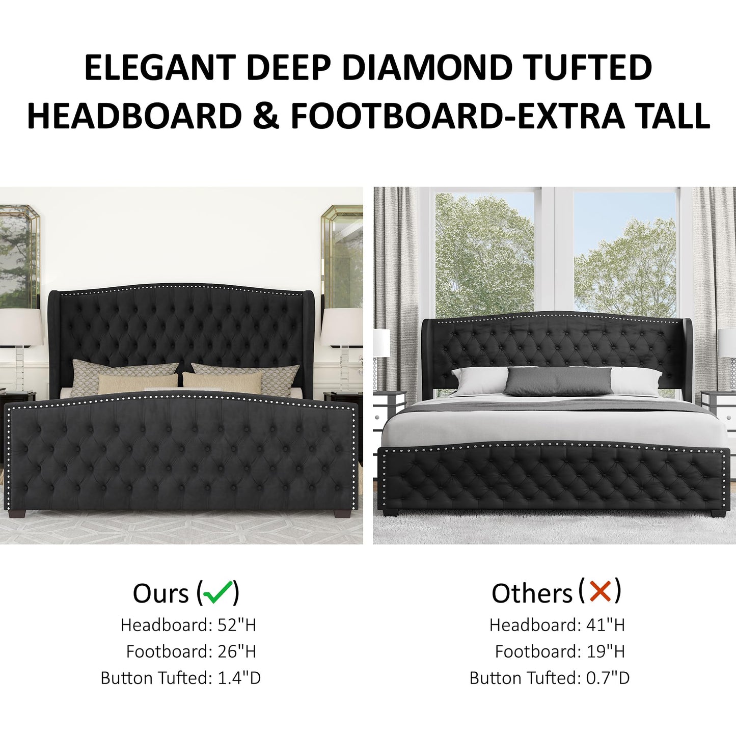 AMERLIFE California King Platform Bed Frame with Upholstered Headboard