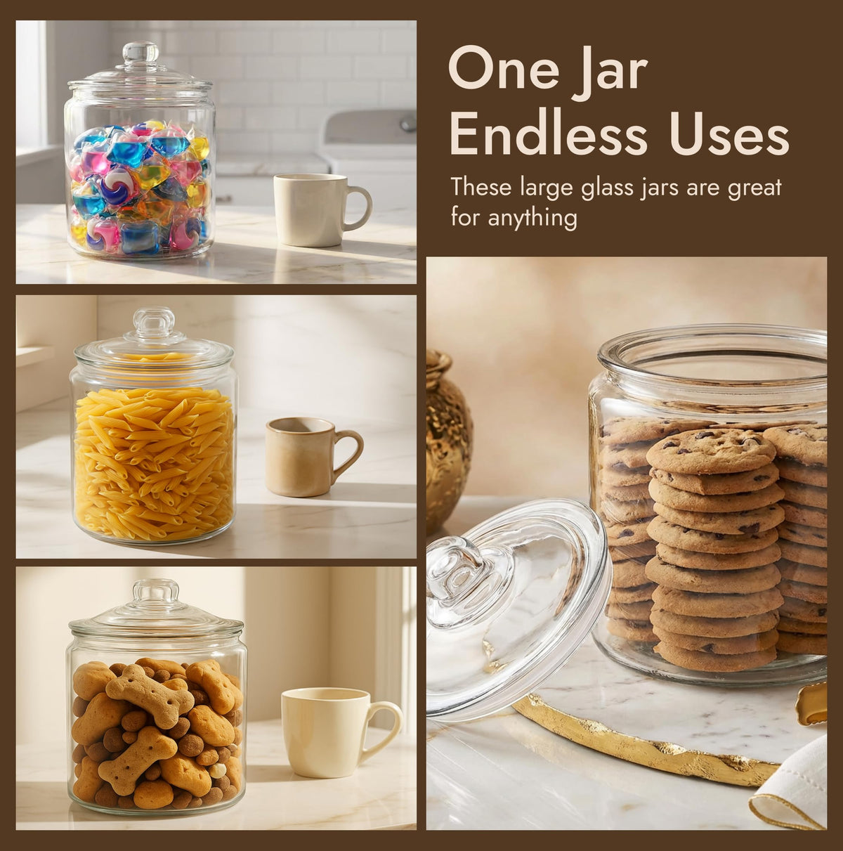 kitchentoolz 1 Gallon Glass Cookie Jar with Lid & Candy Jar | Glass Jars