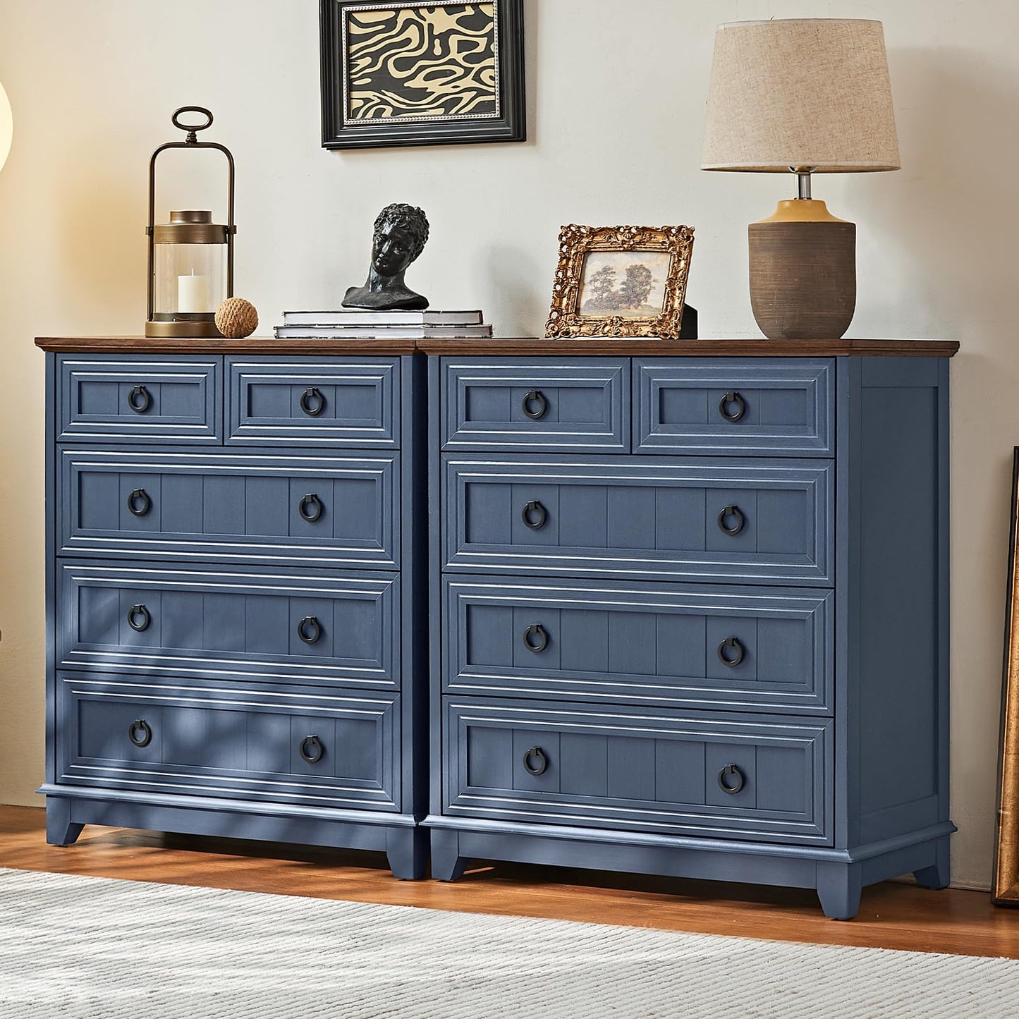 Joaxswe Farmhouse 5 Drawer Dresser for Bedroom, 33.2" Tall Small Dressers & Chest of Drawers, Rustic Wood Dresser with Metal Handle, Storage Organizer Closet for Living Room, Hallway, Entryway