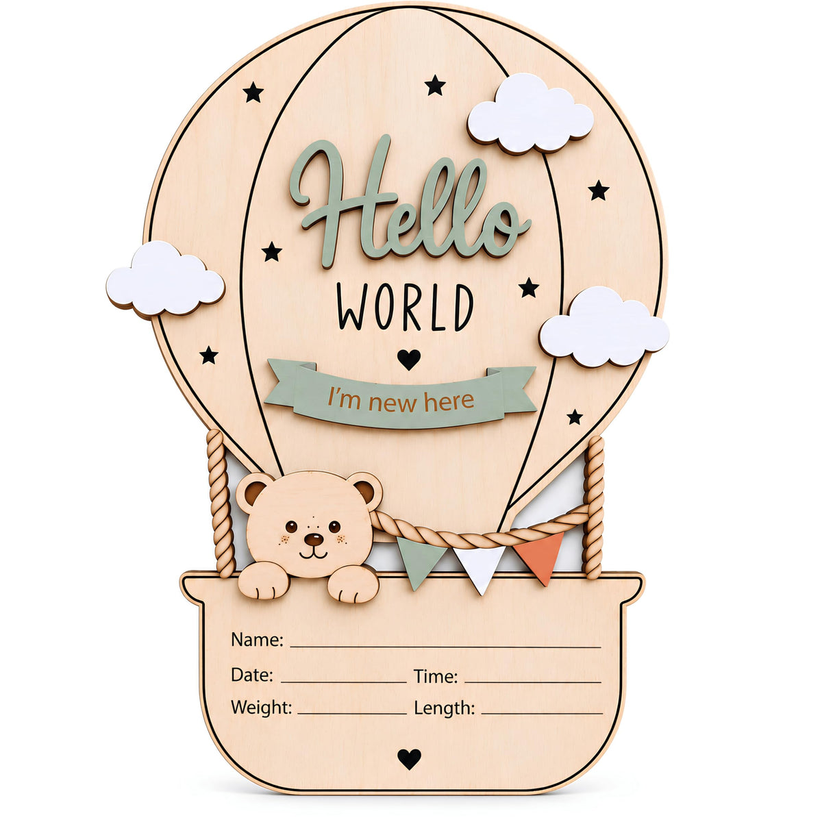 MEMOLEBIA Hello World Newborn Sign Announcement Hospital for Boy (HW11)