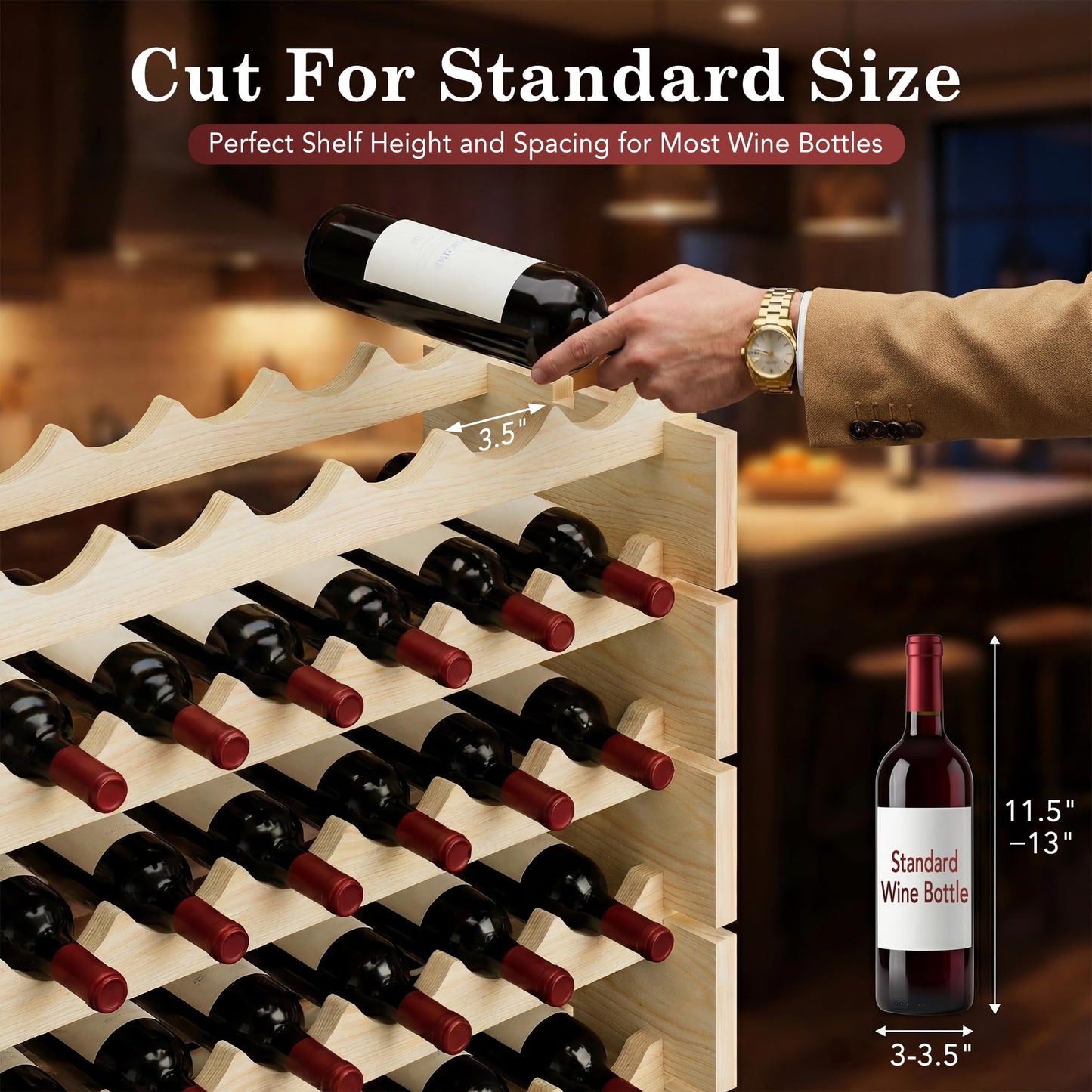 Smartxchoices 96 Bottles Stackable Modular Wine Rack, 8-Tier Wooden Wine Storage Rack Freestanding Wine Holder Display Shelves, Wobble-Free Shelves, Solid Wood