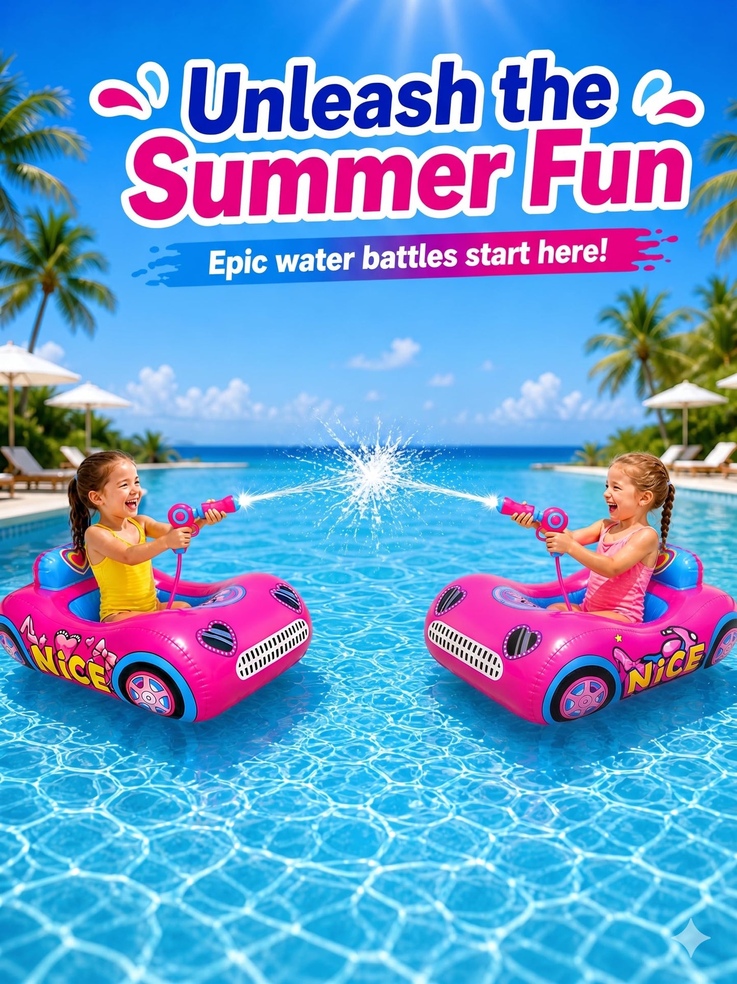 Kids Pool Float with Water Gun, 3-Layer Safety Seat Inflatable Toddler Float for Girls Ages 3-8, Pink Summer Swimming Pool Toys for Kids, Pool Party Beach Vacation Water Toy. Repair Patches Included