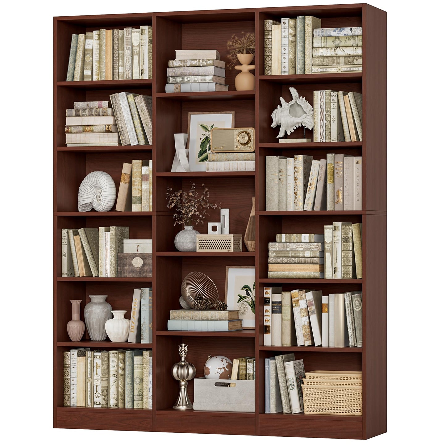 FACBOTALL Triple Wide Bookshelf, Large Bookshelf with 17 Display Shelves