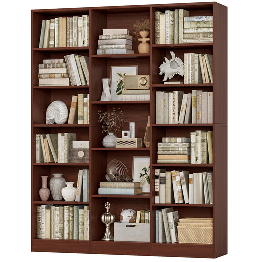 FACBOTALL Triple Wide Bookshelf, Large Bookshelf with 17 Display Shelves