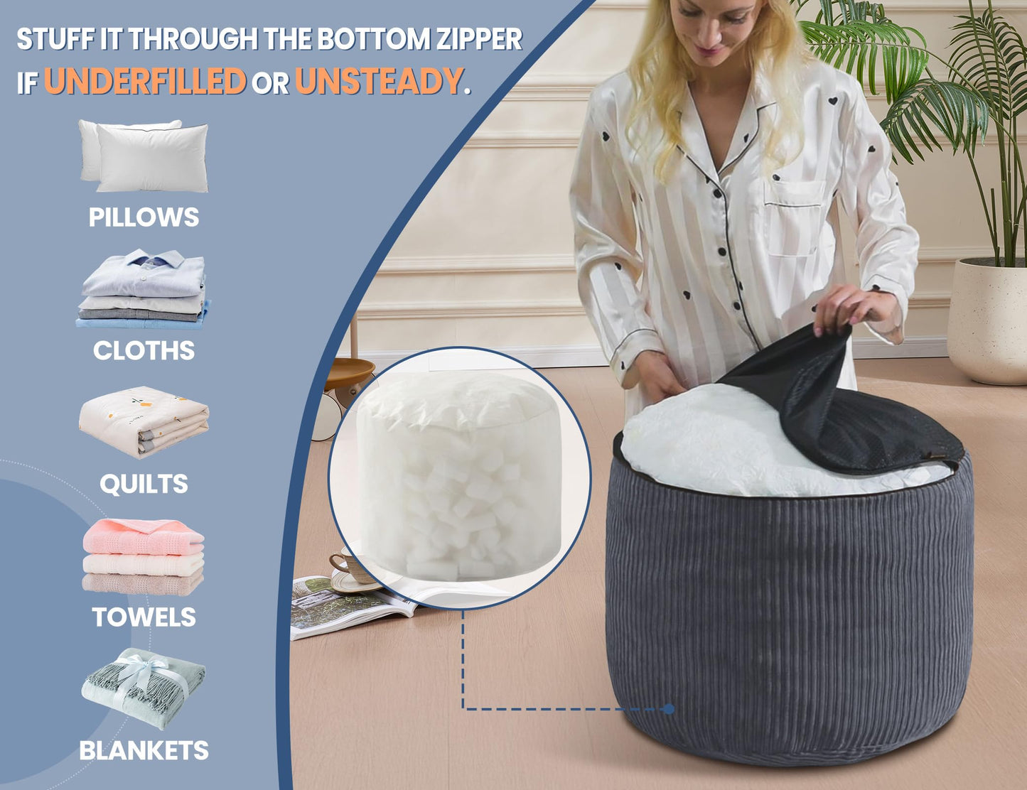 WSOFRLAC Pouf Ottoman Foot Stools Ottoman with Foam Small Corduroy Ottomans for Living Room Ottomans Pouf 20x15 Floor Poufs Foot Rest for Office Chair Dark Grey Foot Stool Small