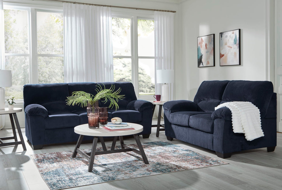 Signature Design by Ashley Sofa, 83-in Navy Corduroy, Anti-Sag Platform