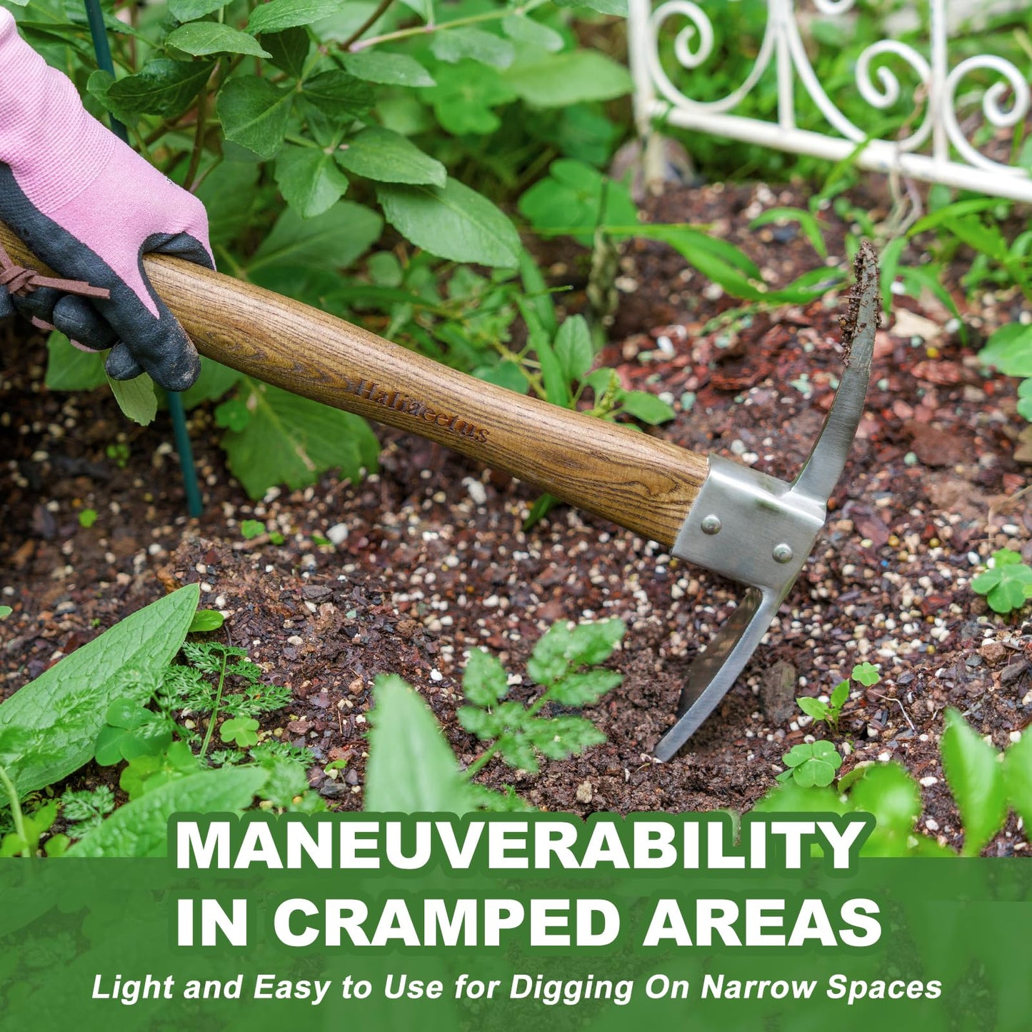 Haliaeetus Pick Axe, Stainless Steel Mattock with Sharp Pick and Cutting Edge for Breaking up Heavy Clay Soil, and Removal of Difficult Weeds, Garden Pick with Wood Handle for Digging, Loosening Soil