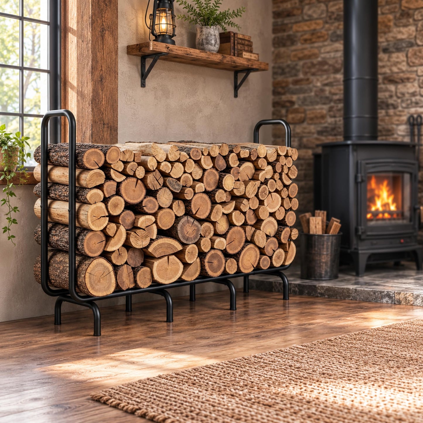 Josmimic 4.5FT Firewood Rack Outdoor, Heavy Duty Metal Wood Rack for Firewood Storage, Indoor Outdoor Log Holder for Fireplace, Patio, Deck, Backyard