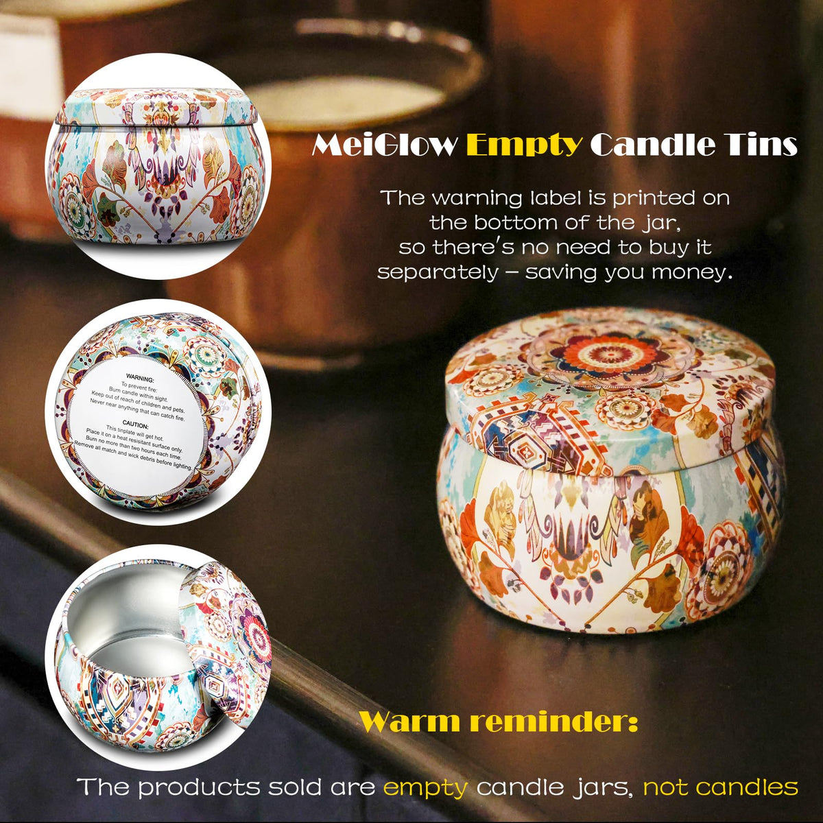 MeiGlow Empty Candle Tins for Making Candles, 24 Pack 5.4 oz with Lids, Cotton Wicks, Wick Stickers and Holders