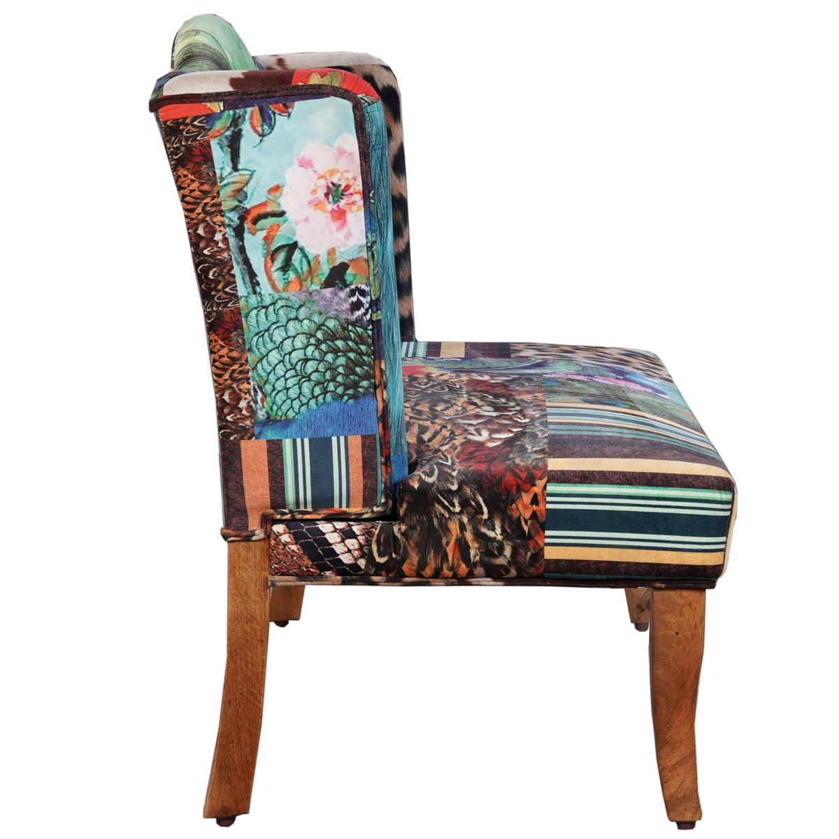 Benzara Vesta Bird Collage Print Settee, Multicolor Upholstery