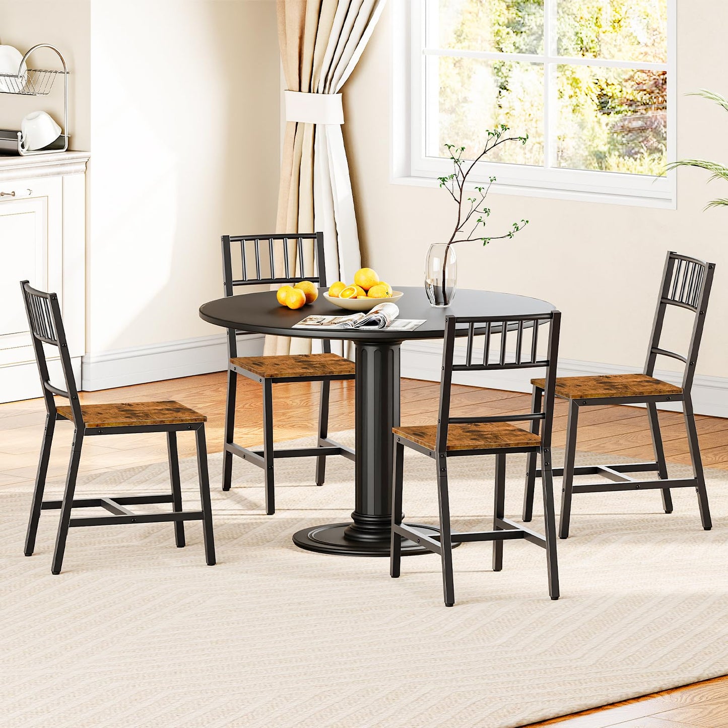 HOOBRO Dining Chairs Set of 2, Wooden Kitchen Chairs with Metal Frame, Industrial Dining Chairs with Back, Easy to Assemble, Farmhouse Dining Chairs for Living Room, Rustic Brown and Black BF39CD01