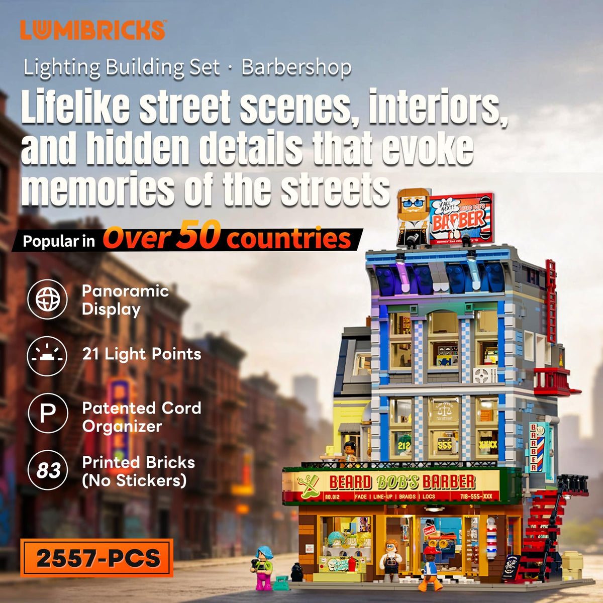 Lumibricks Barbershop Lighting Building Bricks Set, 2557 Pcs Modular Set