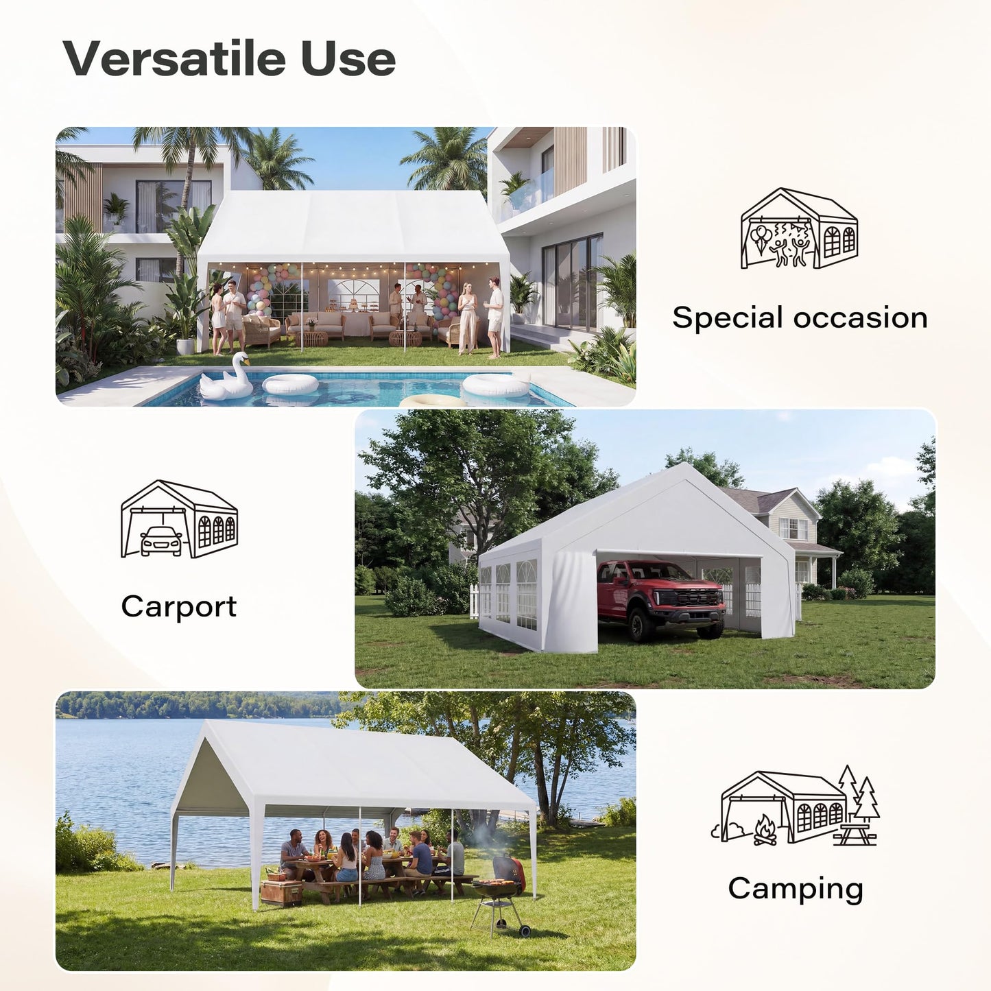 LAUSAINT HOME 20x20 Party Tent, Heavy Duty Waterproof Canopy Tent with Removable Sidewalls & Roll-Up Zipper Door, Large Outdoor Event Shelter with Steel Frame for Wedding, Party, BBQ, 30-50 People