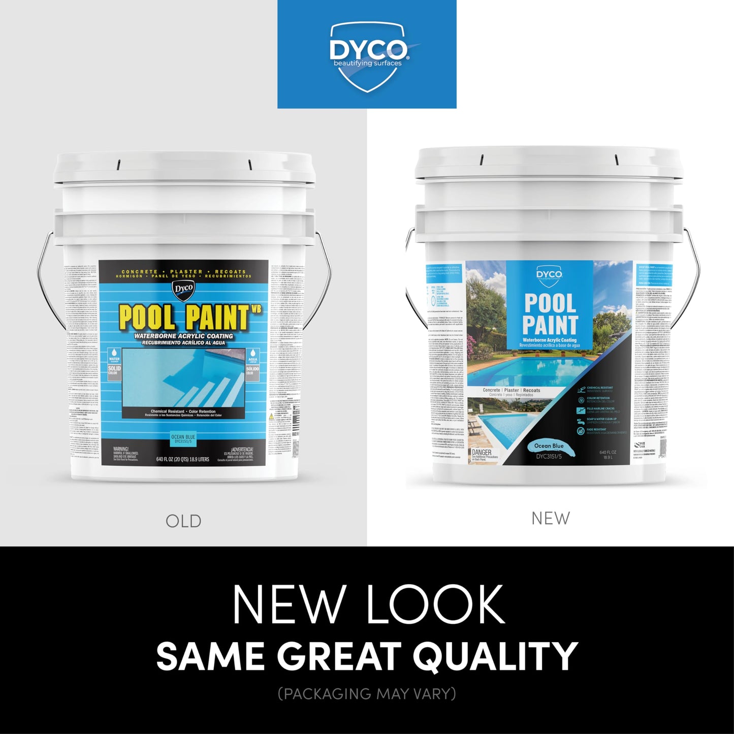 Dyco Waterborne Acrylic Pool Paint, Resistant to UV, Water, Salt, Chemicals, Fading, Cracking & More, Seals Hairline Cracks (Ocean Blue, 5 Gallon)