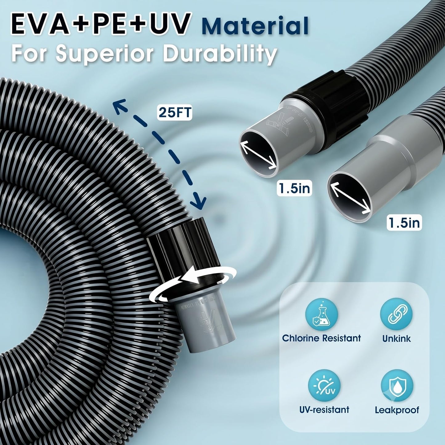Sepetrel Professional Pool Vacuum Hose and Head – Heavy Duty Hoses with Swivel Cuff and Weighted Flexible Vacuum Head, for Ingraound & Above Ground Pools
