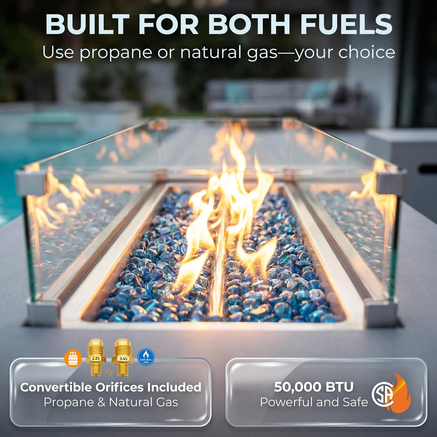 NICESOUL 42" Outdoor Propane Fire Pit Table, 50,000 BTU Rectangle Natural Gas Firepit with Tank Table, No Assembly Low Profile Fire Table for Outside Patio & Backyard, CSA Certified, Grayish White