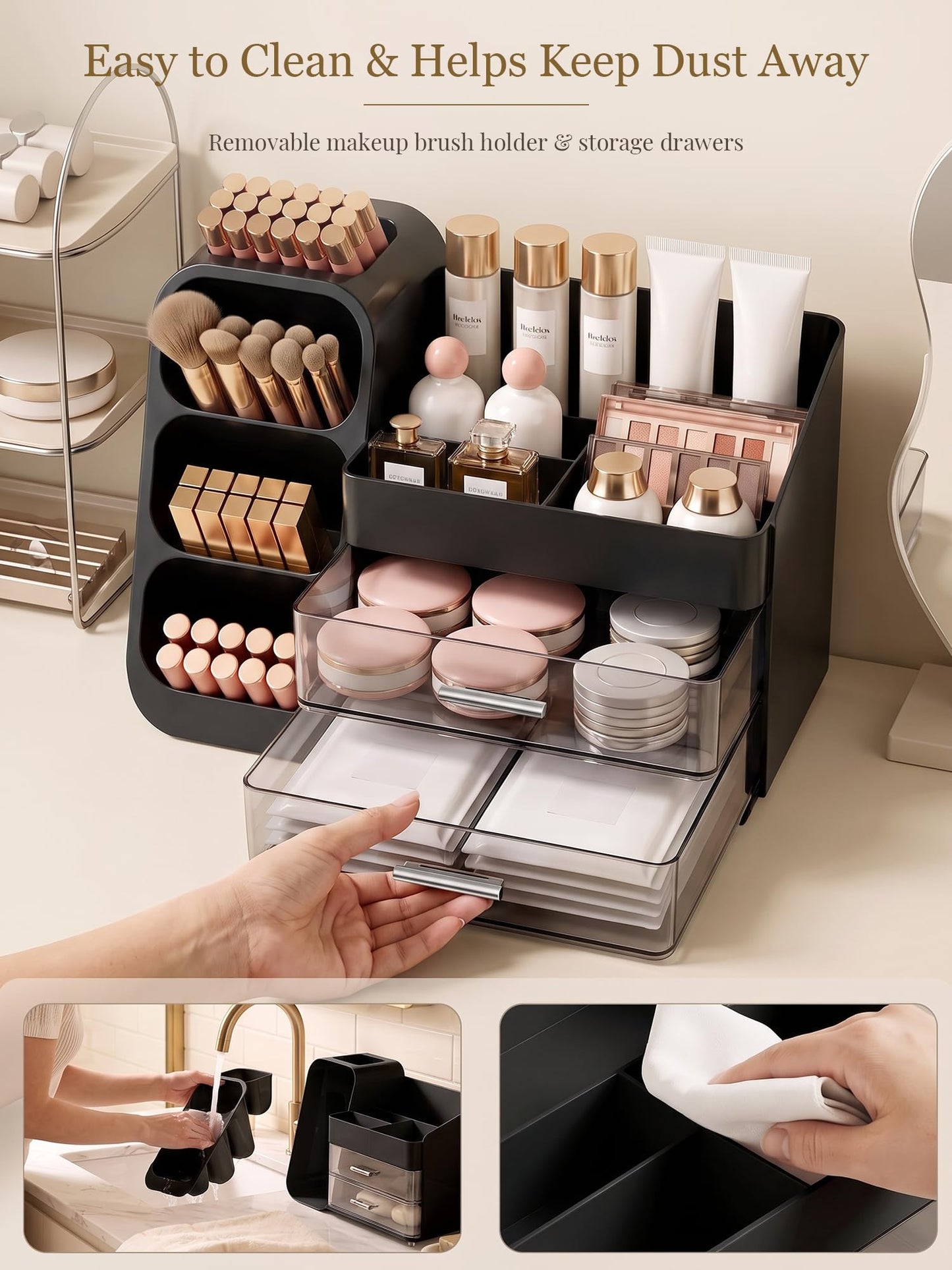 Booklov Large Makeup Organizer for Vanity Countertop, Black